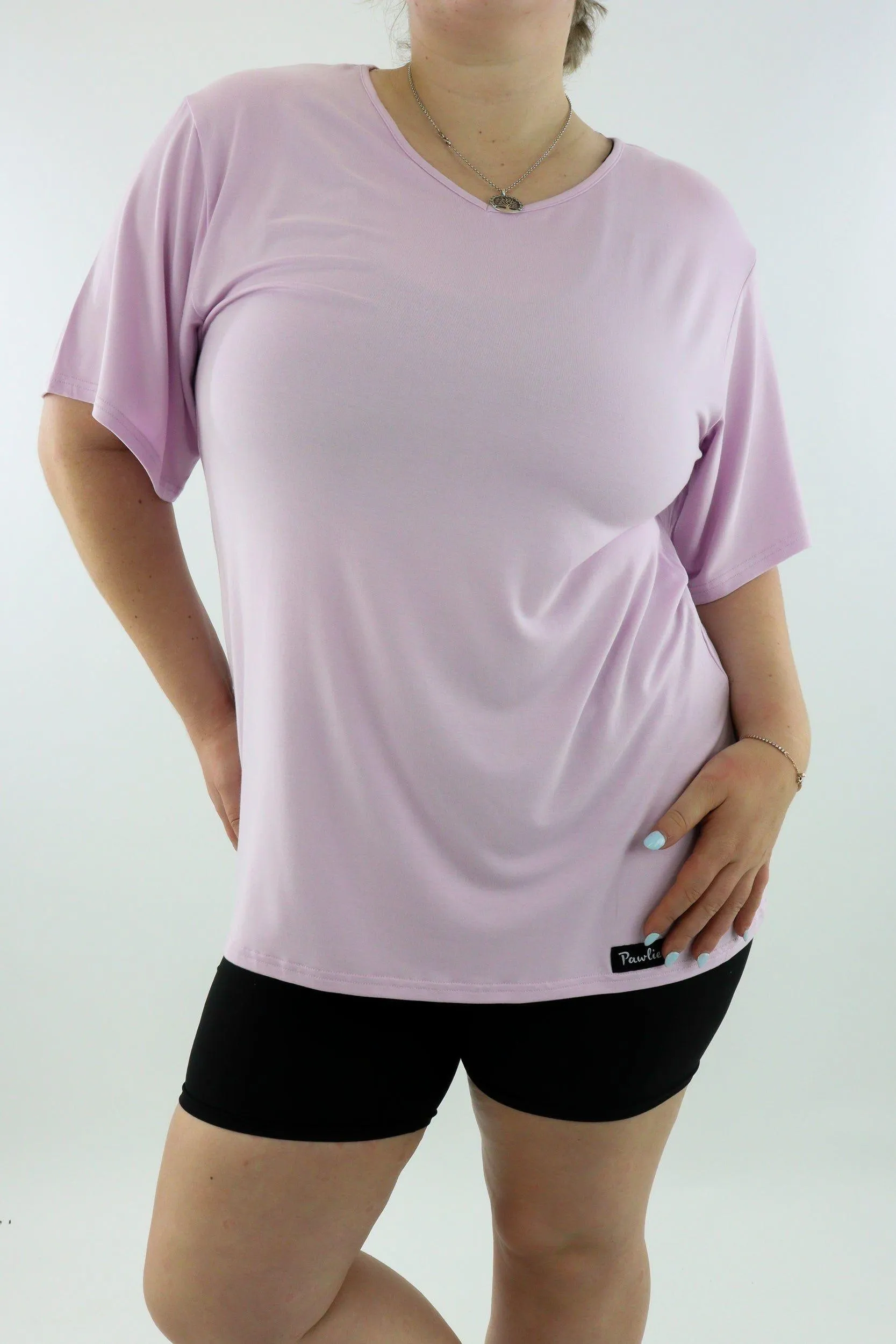 Lilac - T-shirt - V-neck - Long - Wide Sleeve