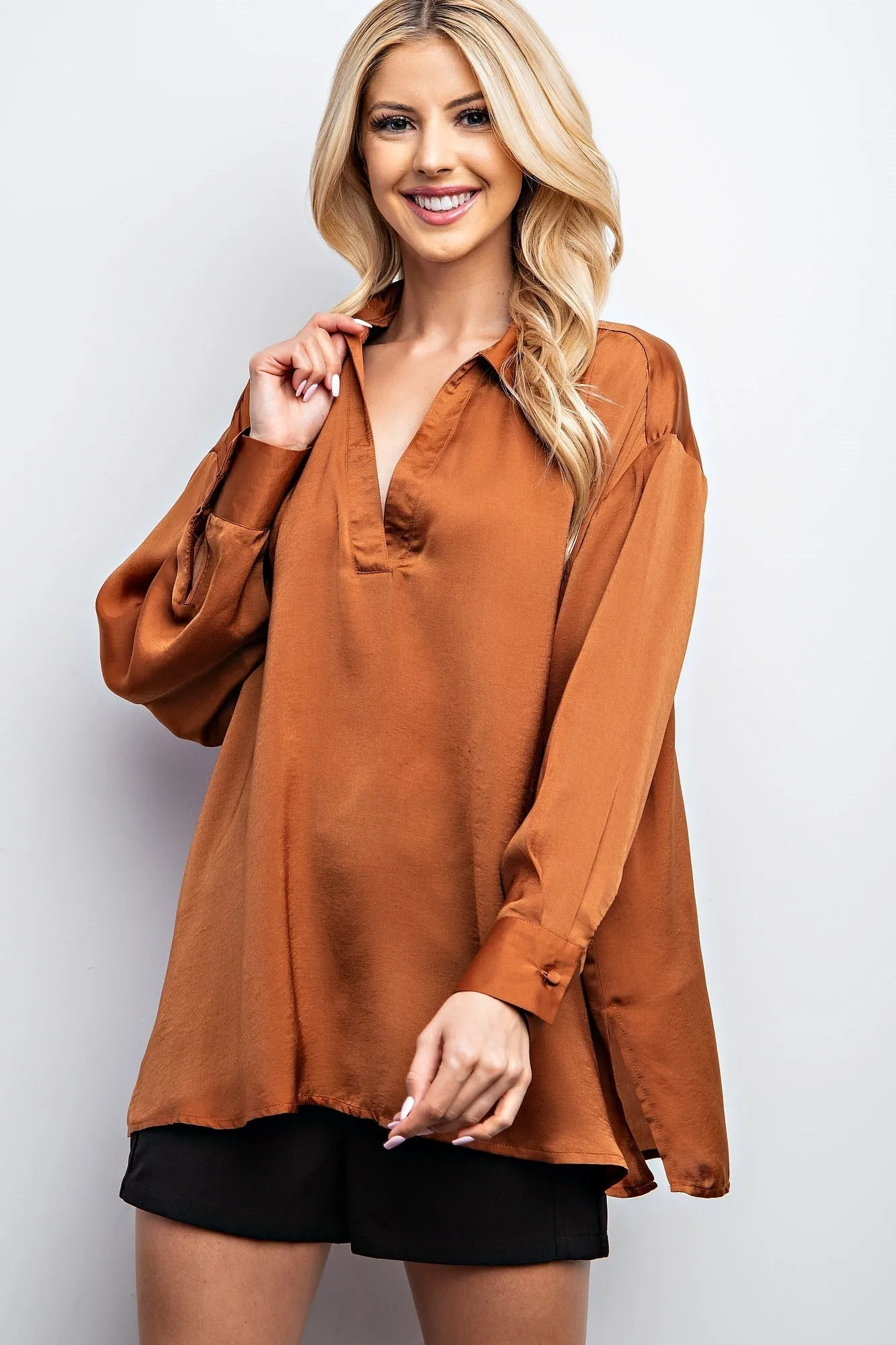 Long Sleeve Collared Blouse