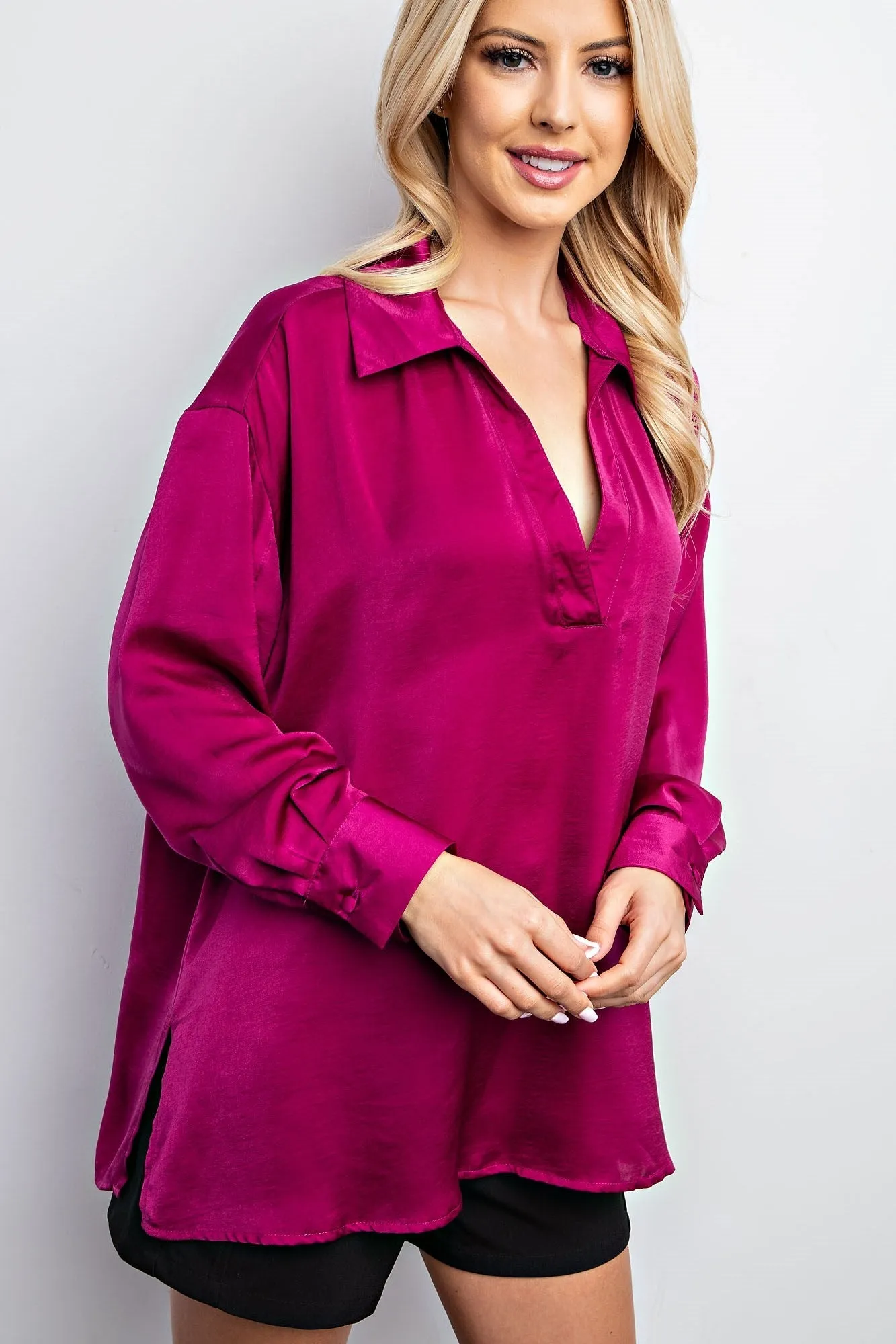 Long Sleeve Collared Blouse