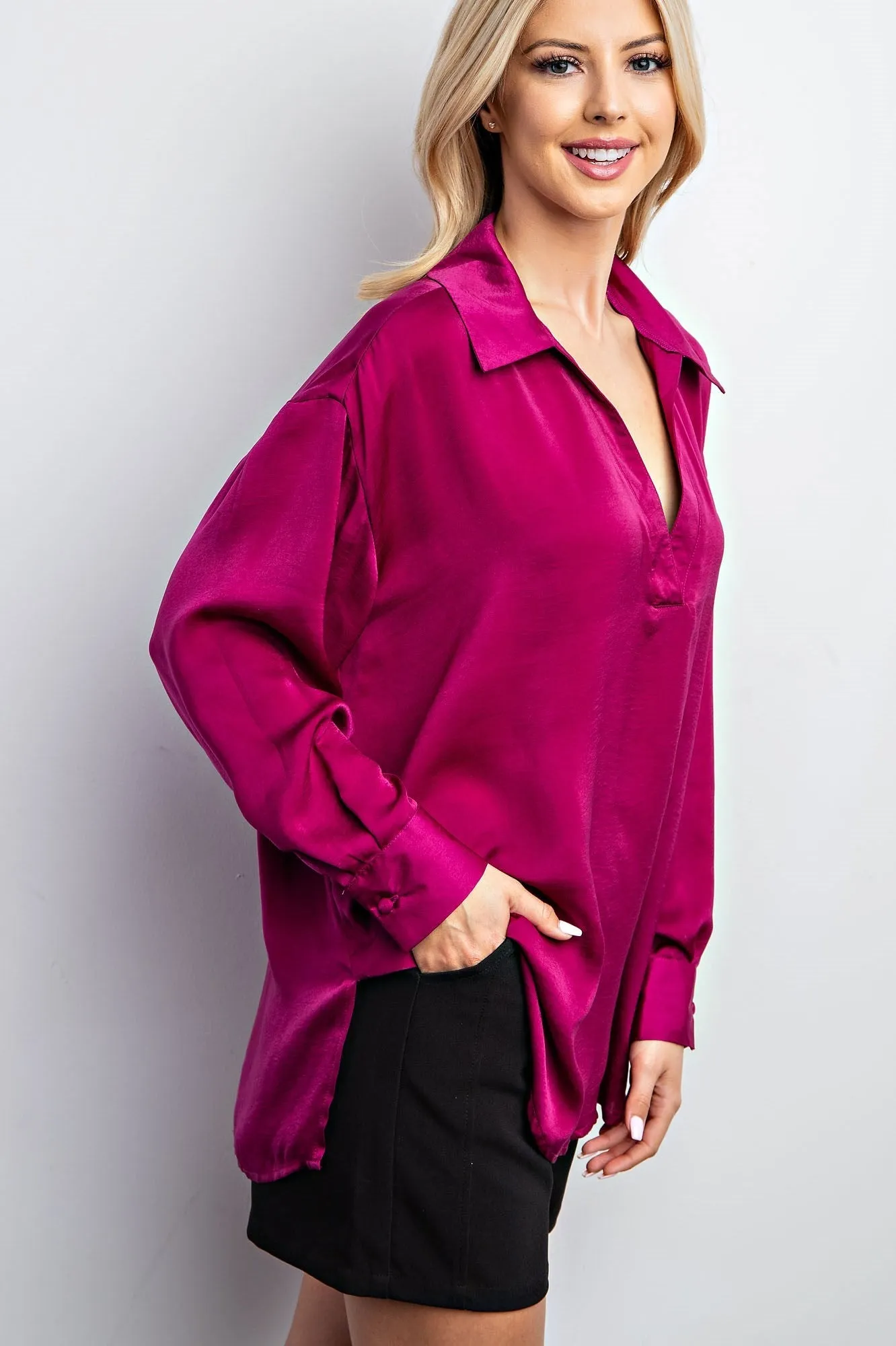 Long Sleeve Collared Blouse