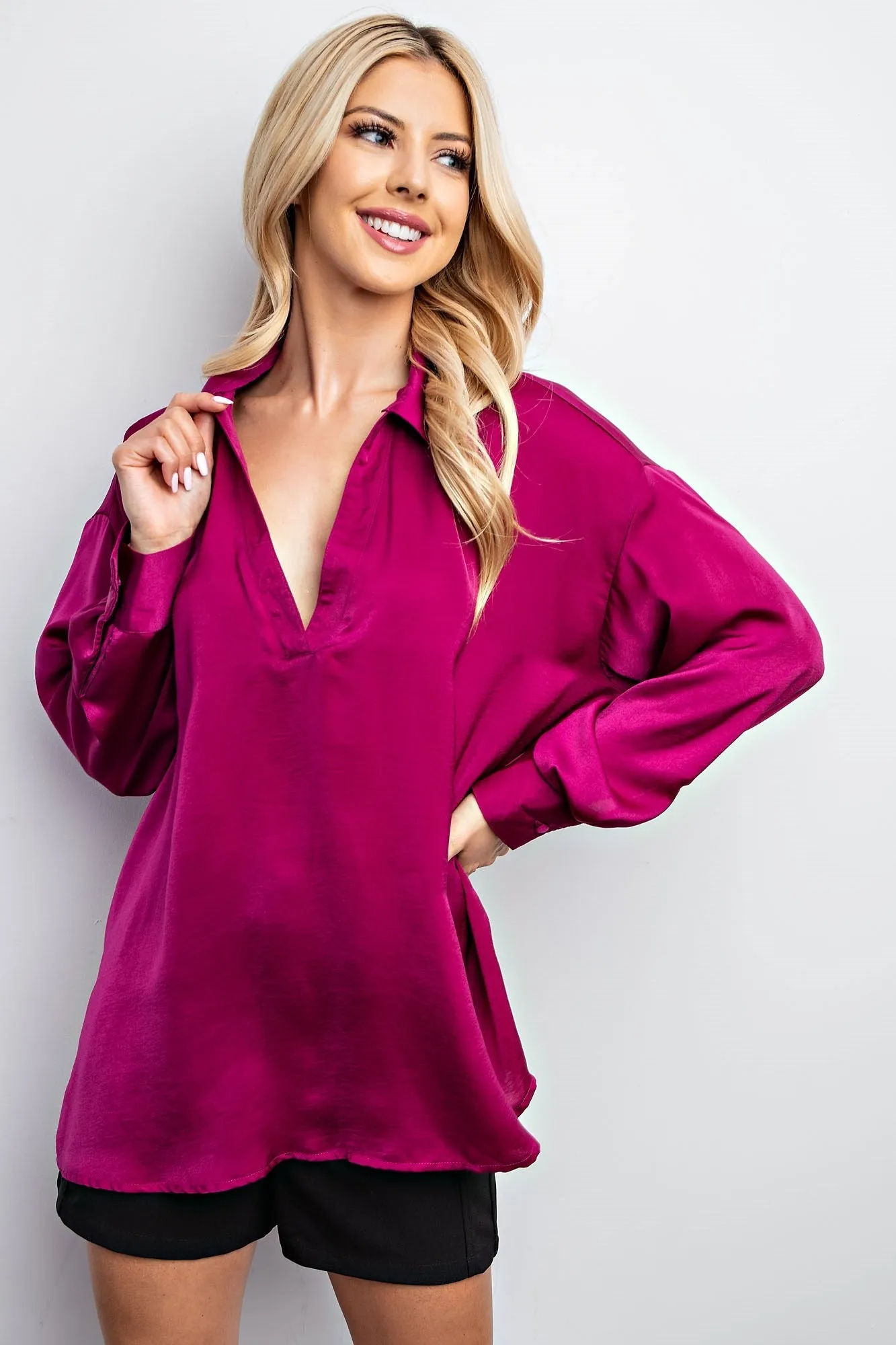 Long Sleeve Collared Blouse