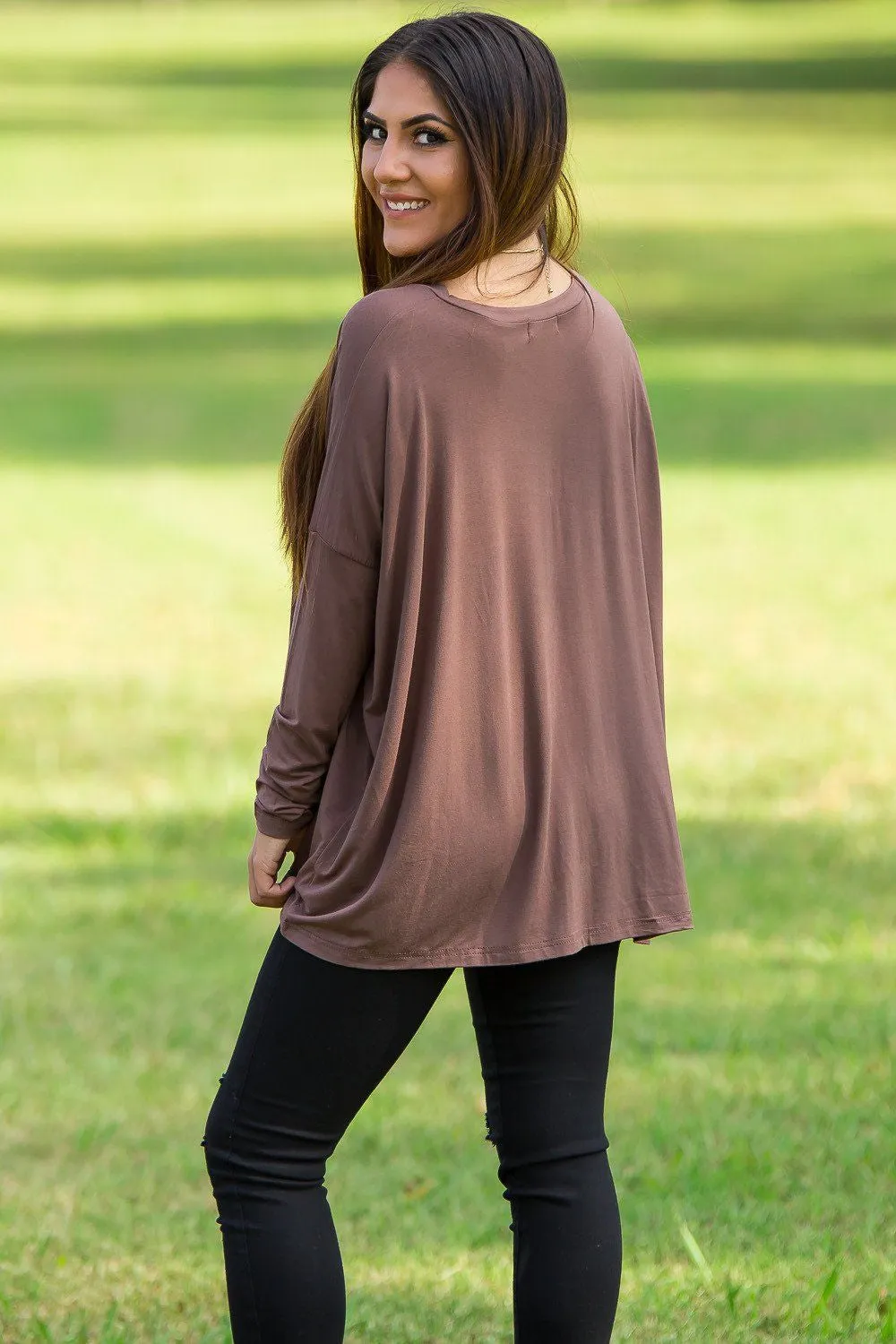 Long Sleeve V-Neck Piko Top -Bistre