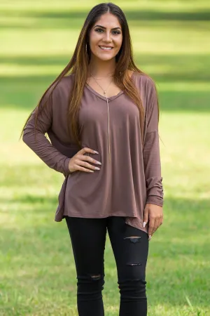Long Sleeve V-Neck Piko Top -Bistre