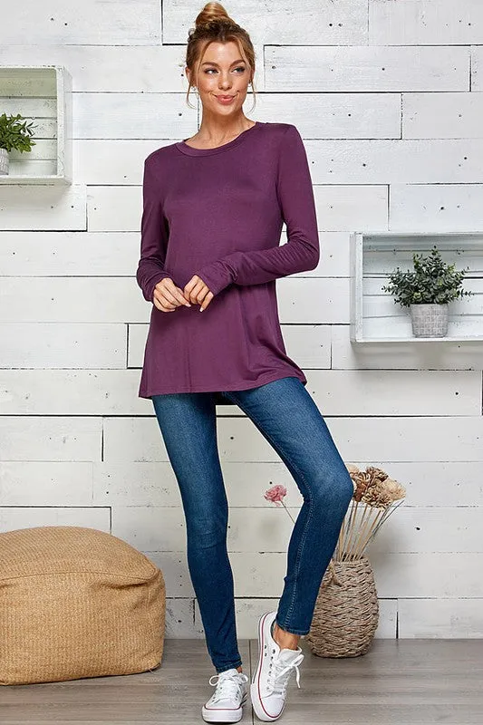 Long-Sleeved Cut-Out Back Top in Plum