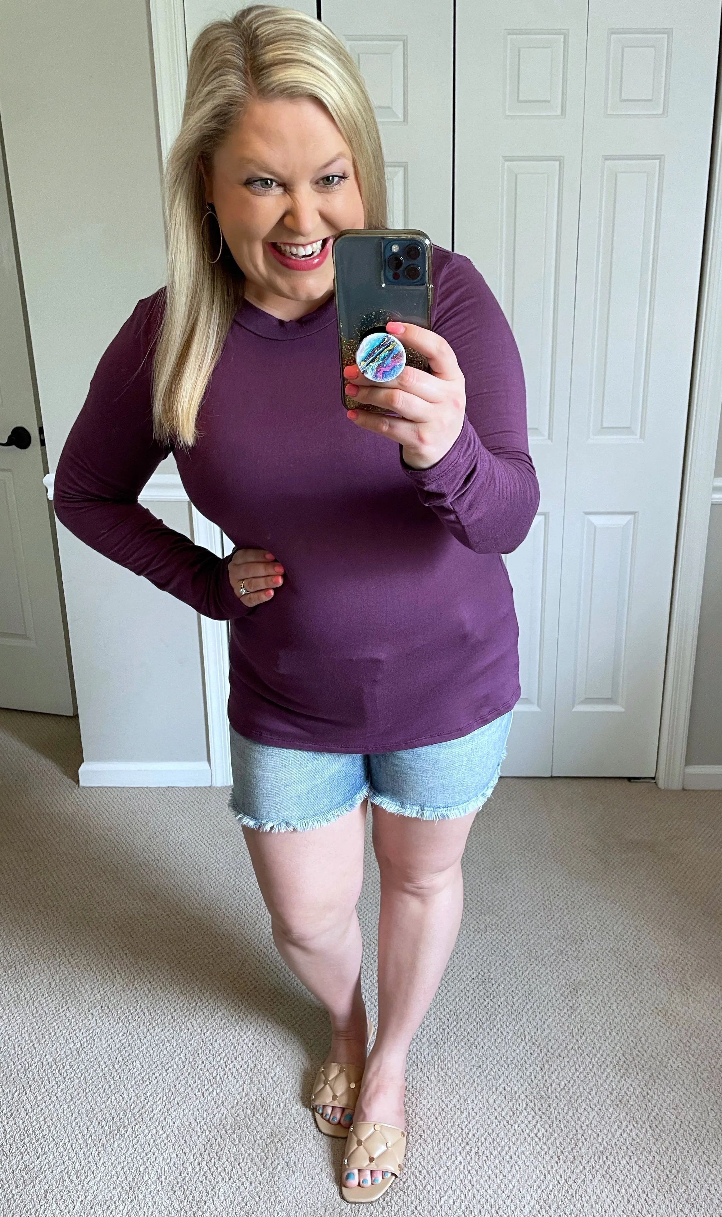 Long-Sleeved Cut-Out Back Top in Plum