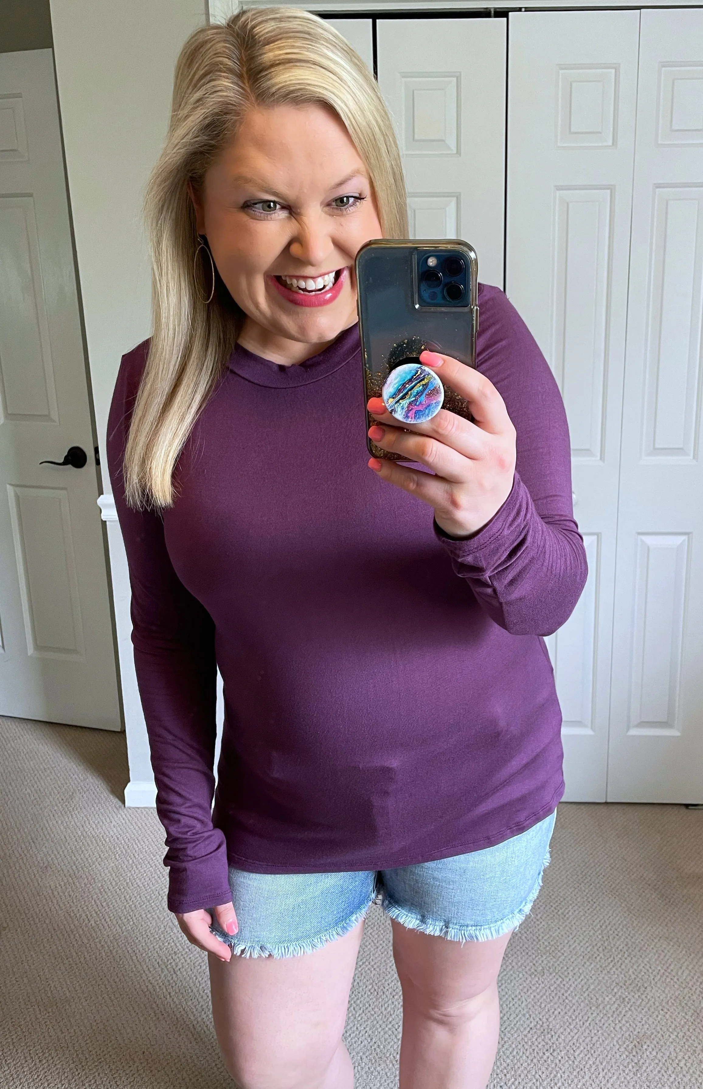 Long-Sleeved Cut-Out Back Top in Plum