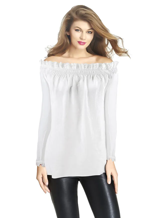 Long Sleeves Cotton Off Shoulder Peasant Tops Blouse Shirt
