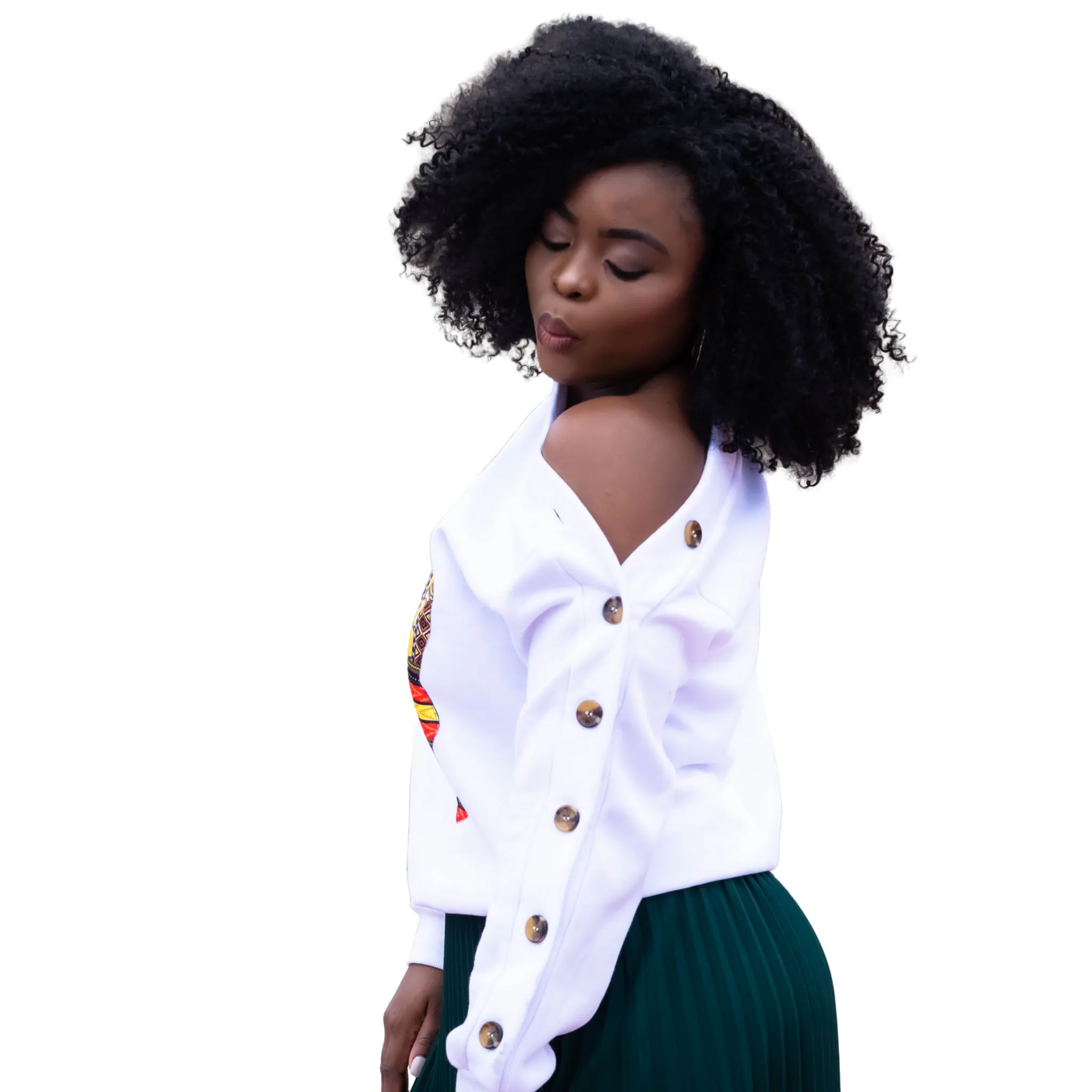 Long Sleeves White Africa Map Patch Sweatshirt