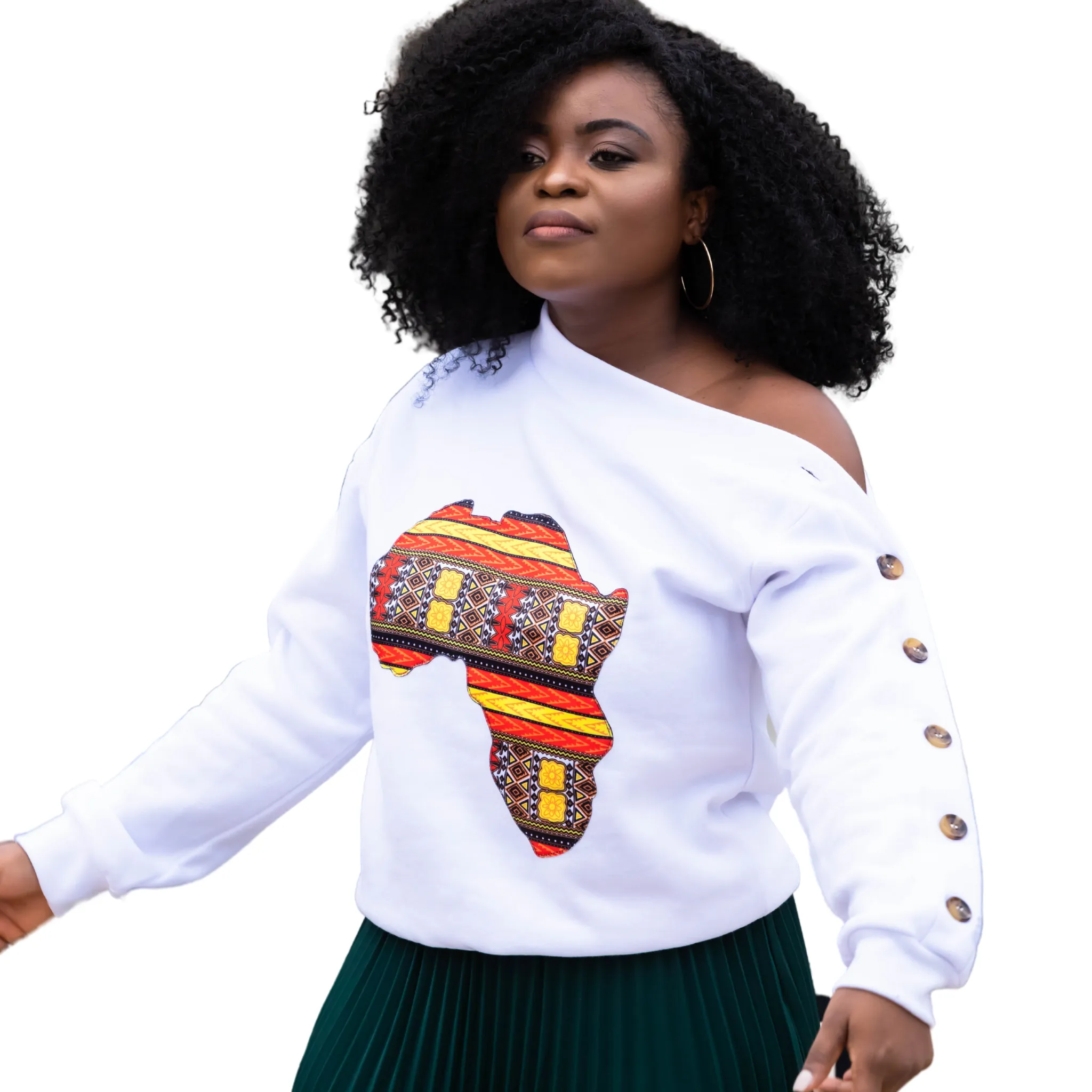 Long Sleeves White Africa Map Patch Sweatshirt