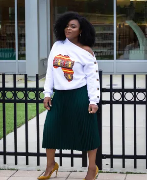 Long Sleeves White Africa Map Patch Sweatshirt