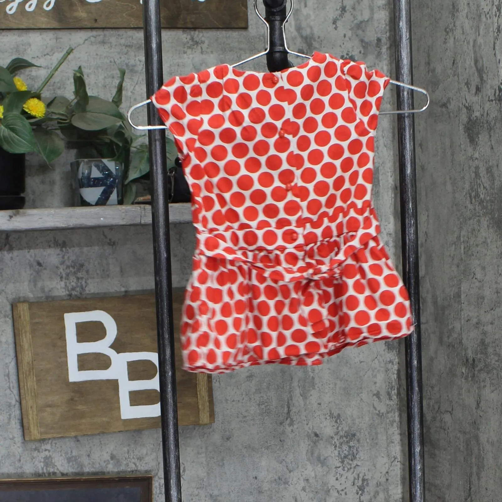 Maggie & Zoe Girls Toddler Peplum Babydoll Shirt Top Red / White Polka Dot 4T