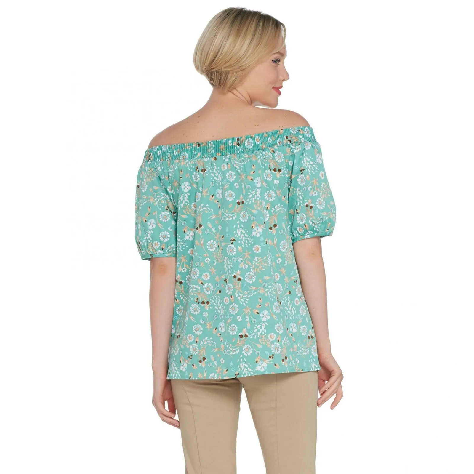 Martha Stewart Women's Stretch Sateen Floral Off-the-Shoulder Blouse