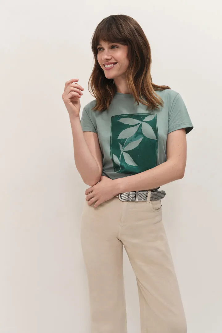 MASTER - T-shirt céladon visuel feuillage inspiration peinture