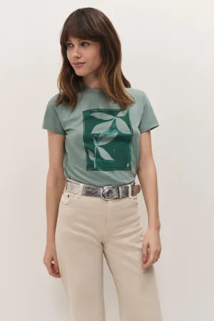 MASTER - T-shirt céladon visuel feuillage inspiration peinture
