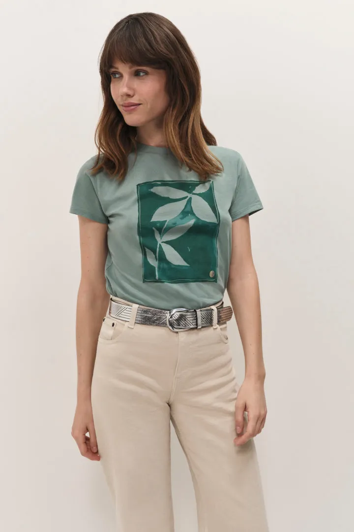 MASTER - T-shirt céladon visuel feuillage inspiration peinture