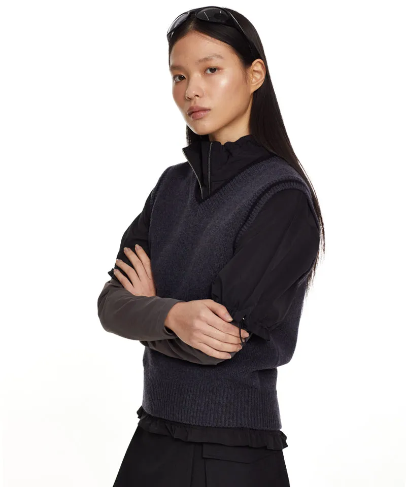 Monday Flow Logo Warm Knit Vest - Navy