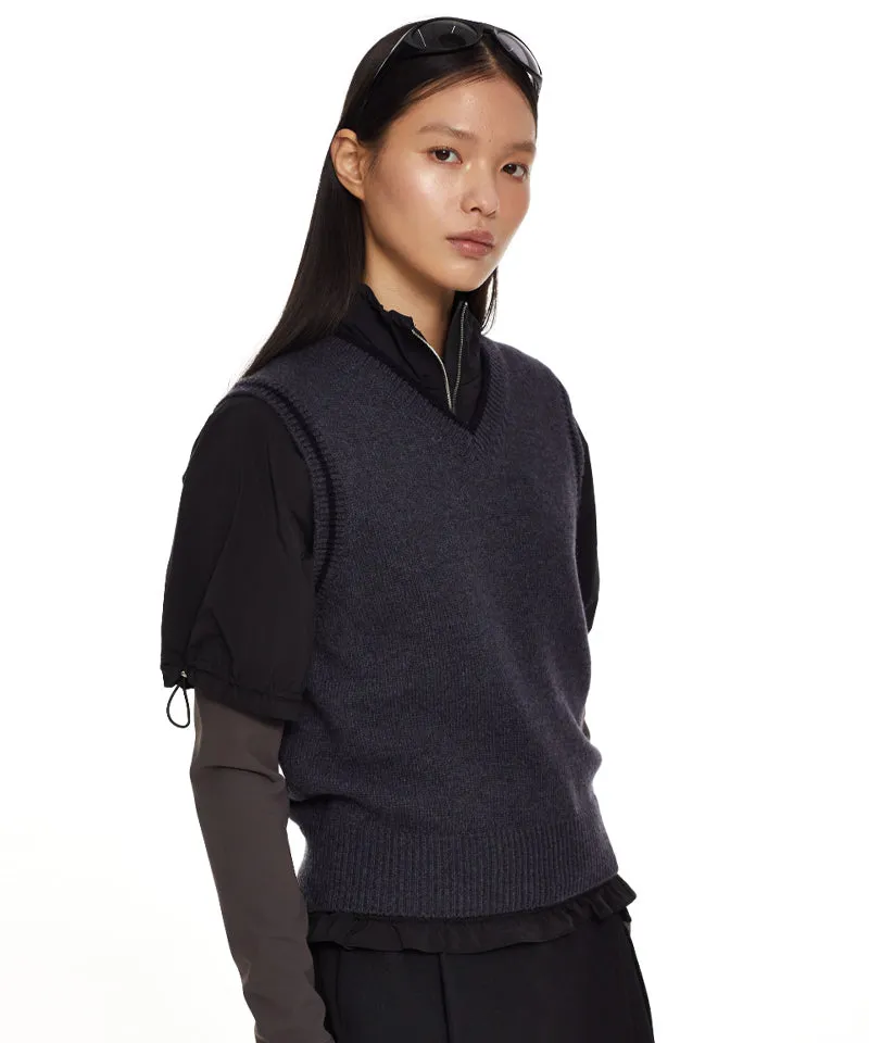 Monday Flow Logo Warm Knit Vest - Navy