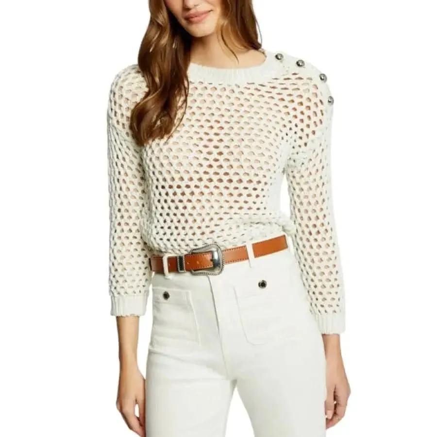 Morgan De Toi Women's White Round Neck Knit Sweater