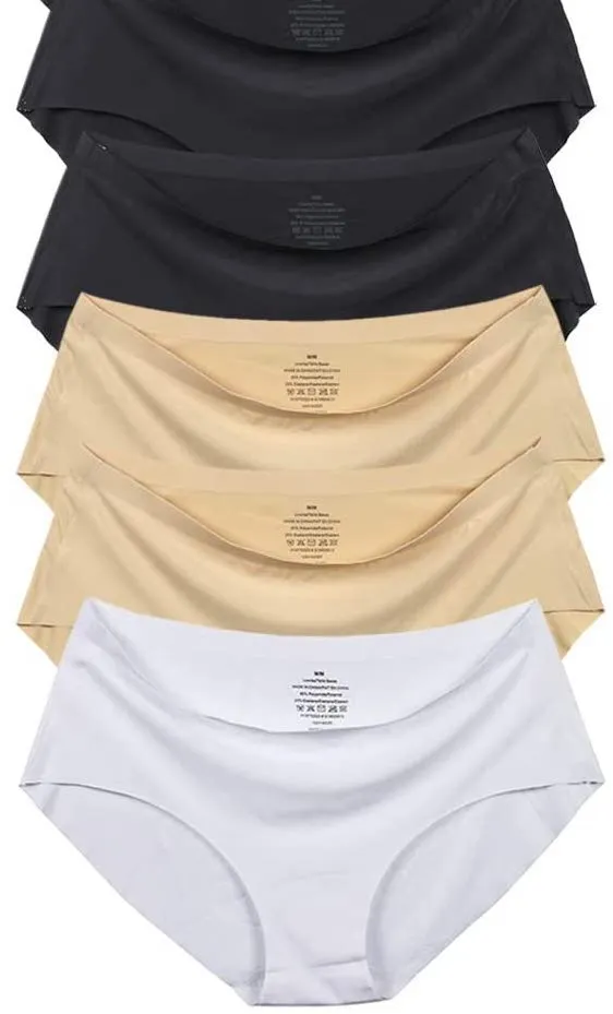 New Agdoizry 5 Pack Women's No Show Hiphugger Panties, 2 Black,  2 beige, 1 white, Sz M! Smooth under clothes!