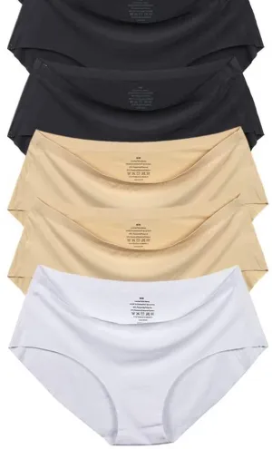 New Agdoizry 5 Pack Women's No Show Hiphugger Panties, 2 Black,  2 beige, 1 white, Sz M! Smooth under clothes!