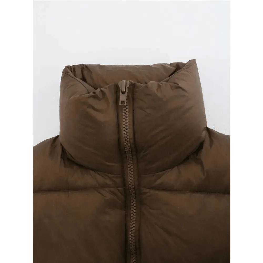 New Chic Lady Fashionable Women's Casual High Collar In Coffee Color Short Outwear Zippers Sleeveless Jackets Vest