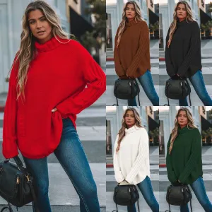 New Solid Color Pullover Knitwear Women's Loose Plus Size Turtleneck Sweater