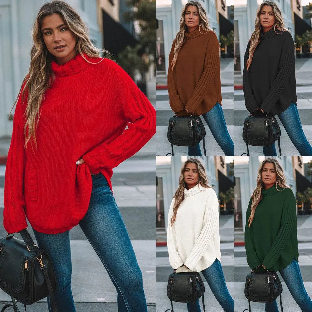 New Solid Color Pullover Knitwear Women's Loose Plus Size Turtleneck Sweater