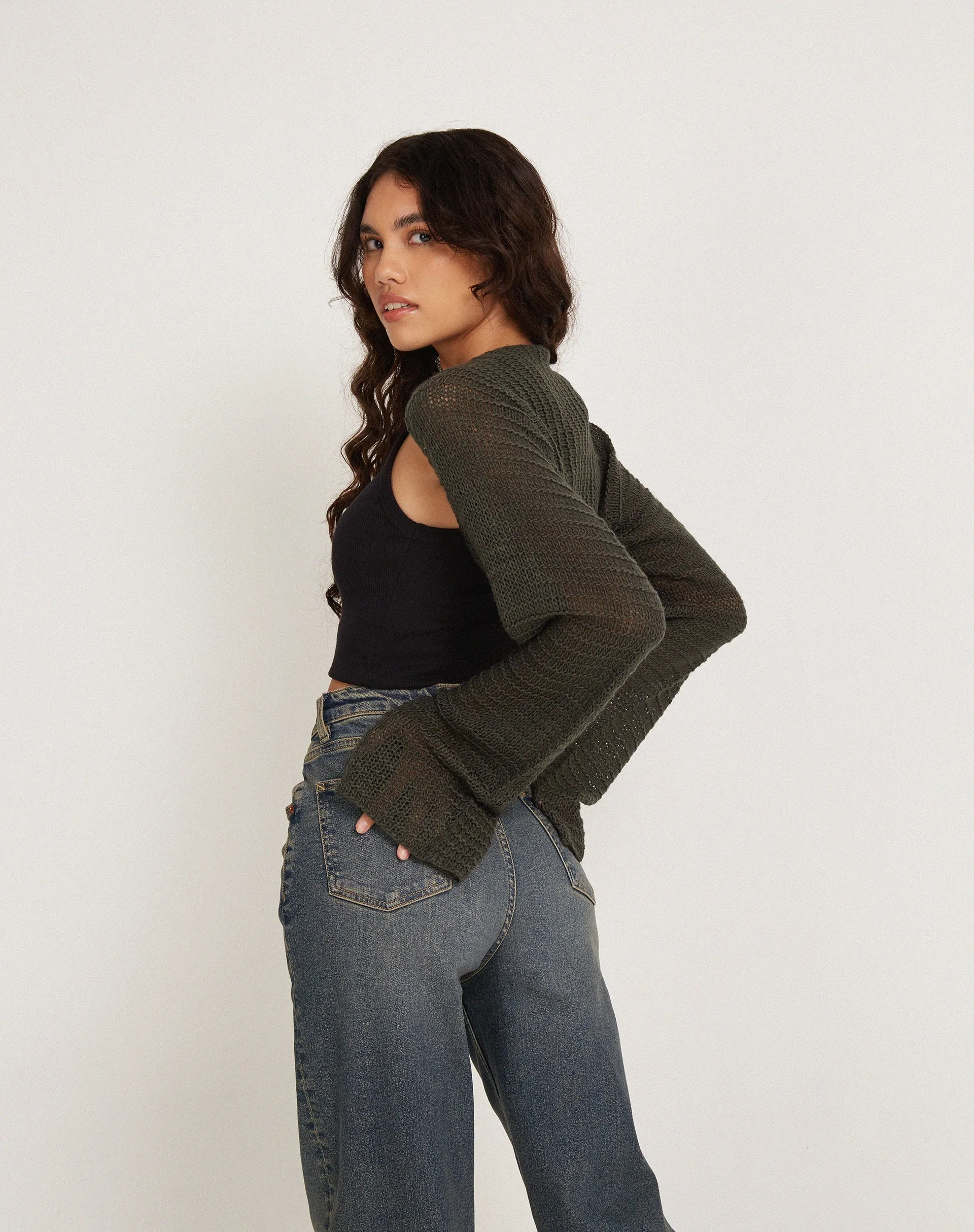 Nobila Shrug Top in Khaki