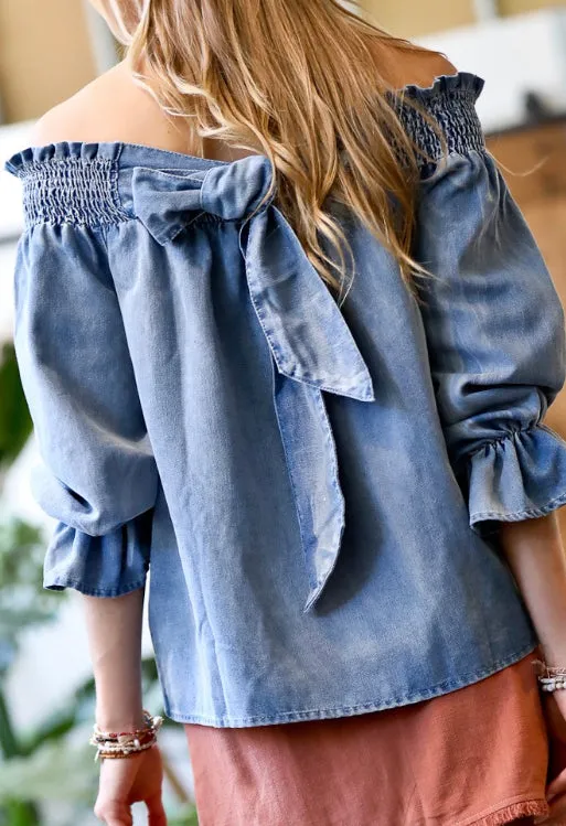 Off Shoulder Denim Blouse
