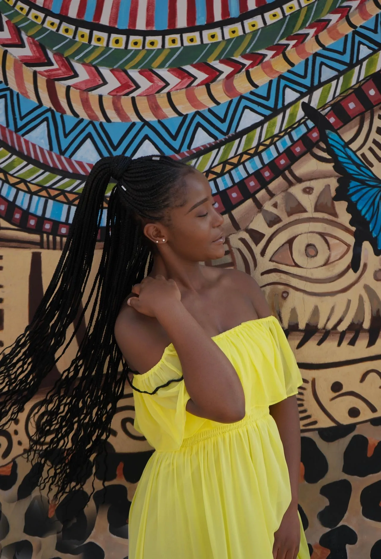 Off the shoulder Abi dress in Sunshine