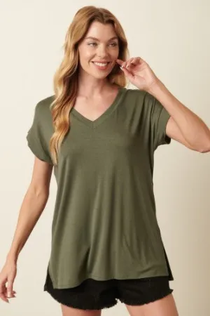 Olive New Bamboo V Neck T-Shirt