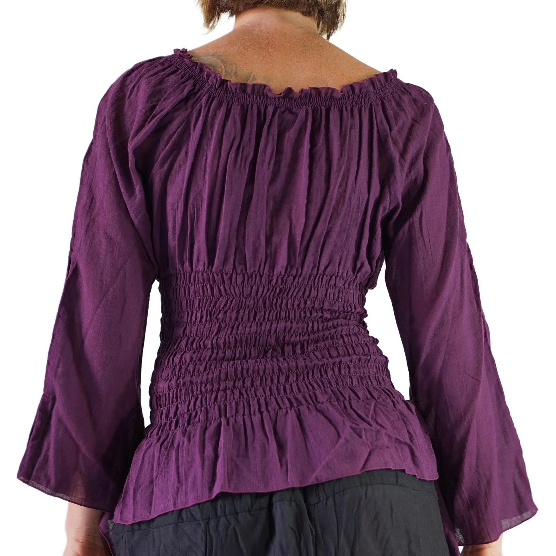 'Peasant Blouse Long Sleeves' - Purple