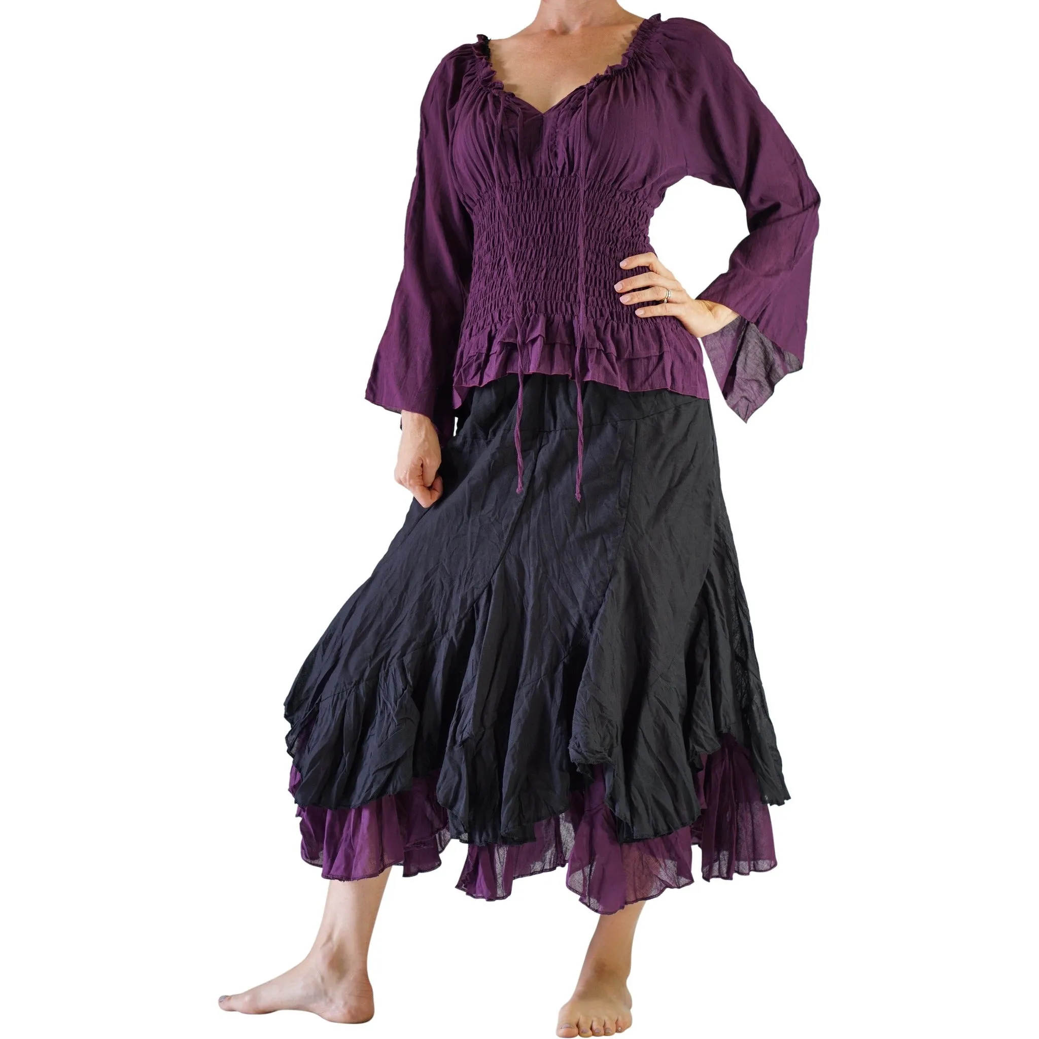 'Peasant Blouse Long Sleeves' - Purple