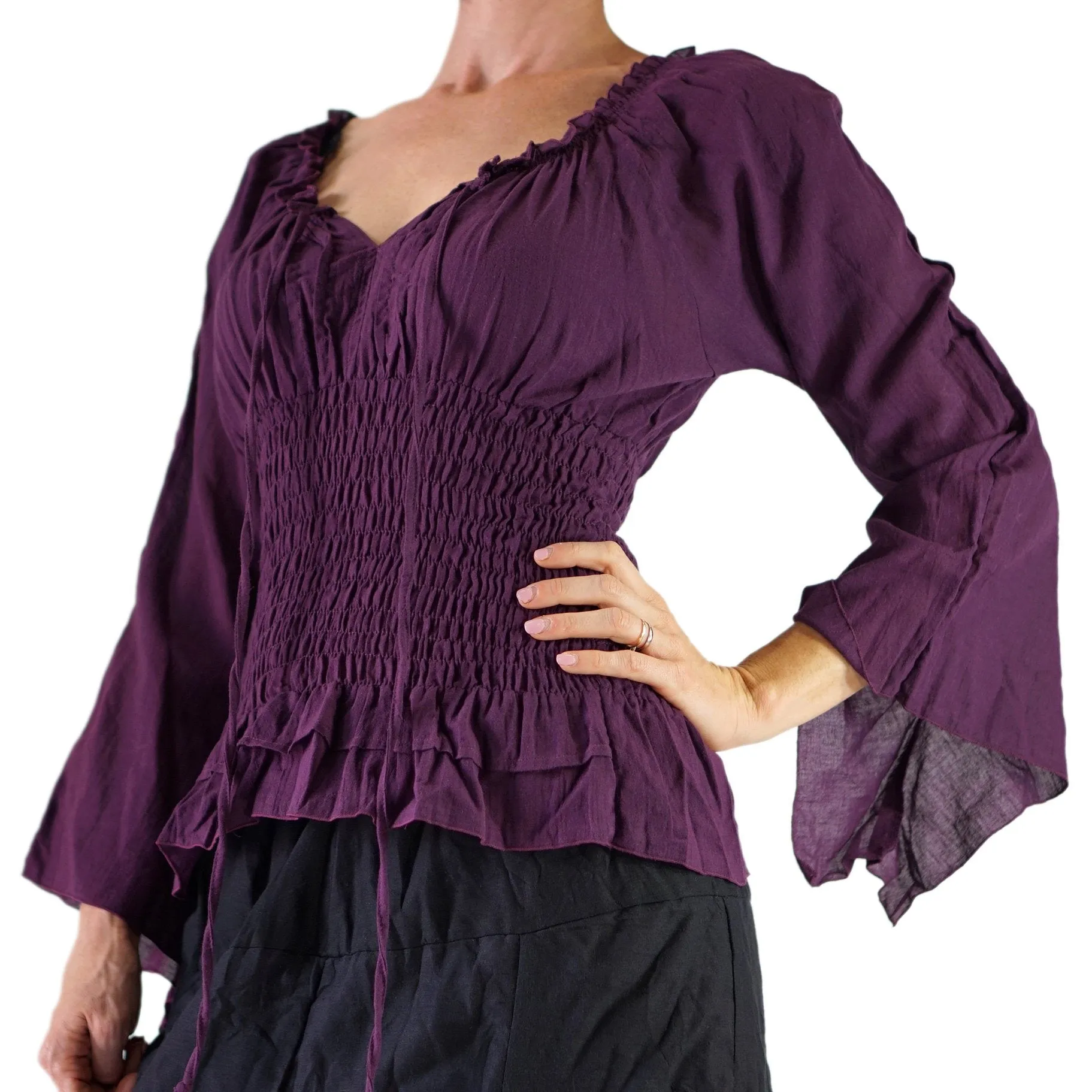 'Peasant Blouse Long Sleeves' - Purple