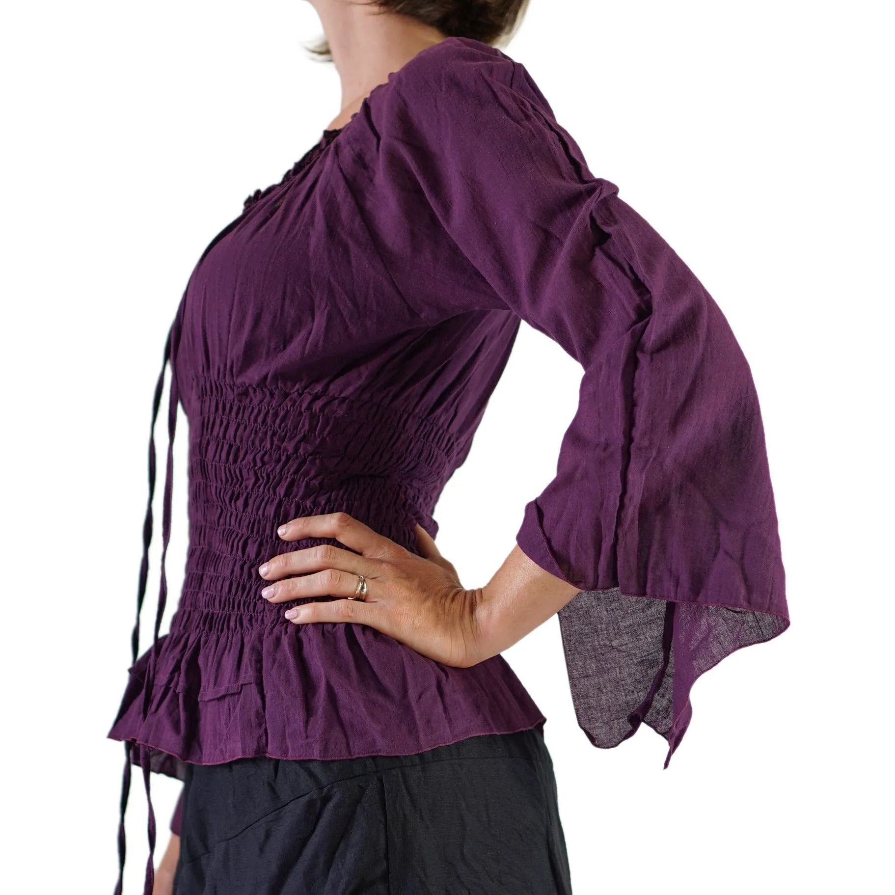 'Peasant Blouse Long Sleeves' - Purple