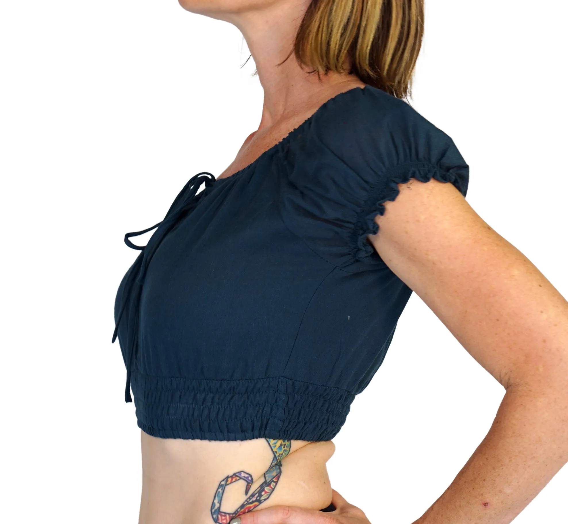 'Peasant Crop Top' - Emerald Green