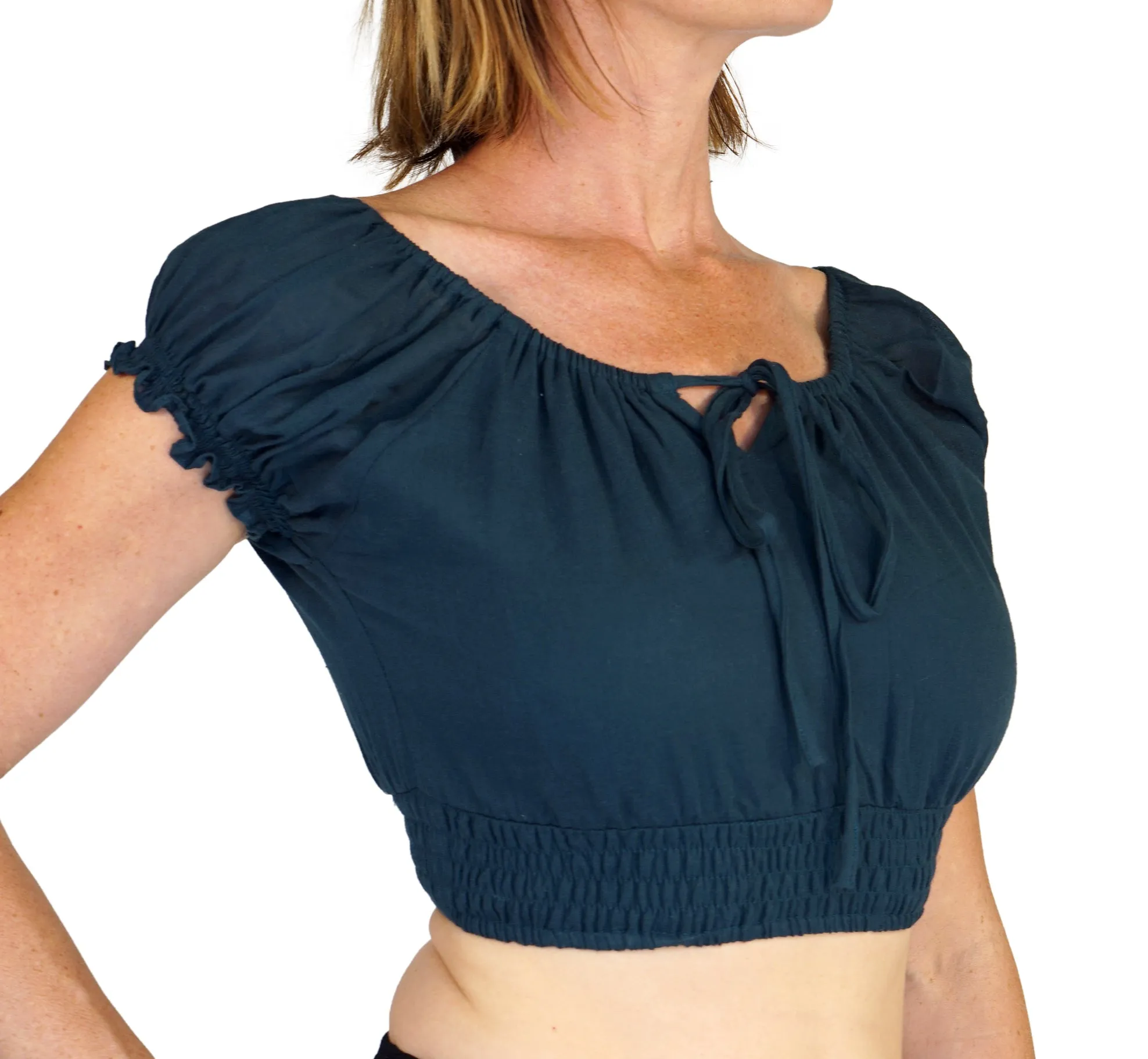 'Peasant Crop Top' - Emerald Green