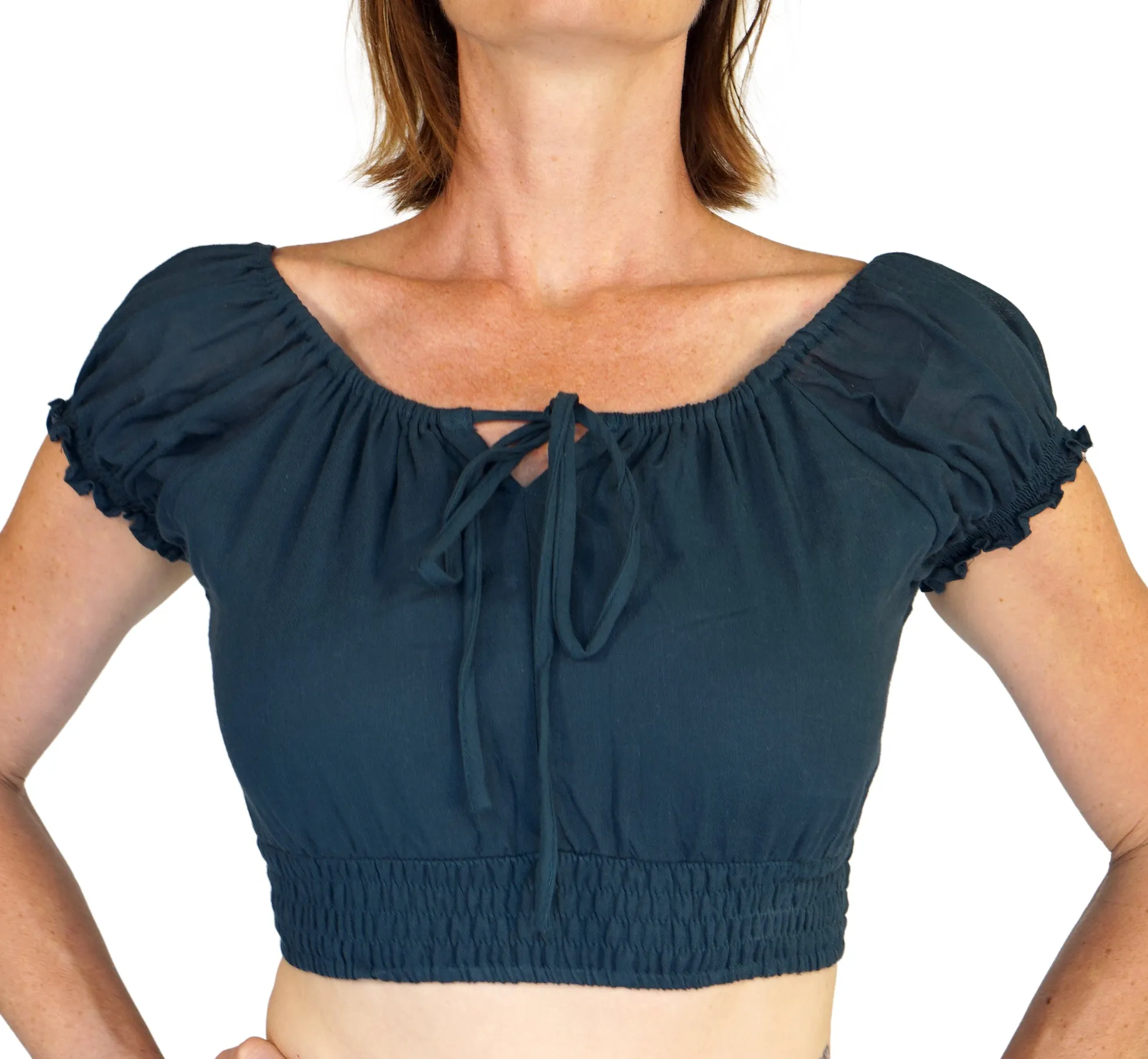 'Peasant Crop Top' - Emerald Green