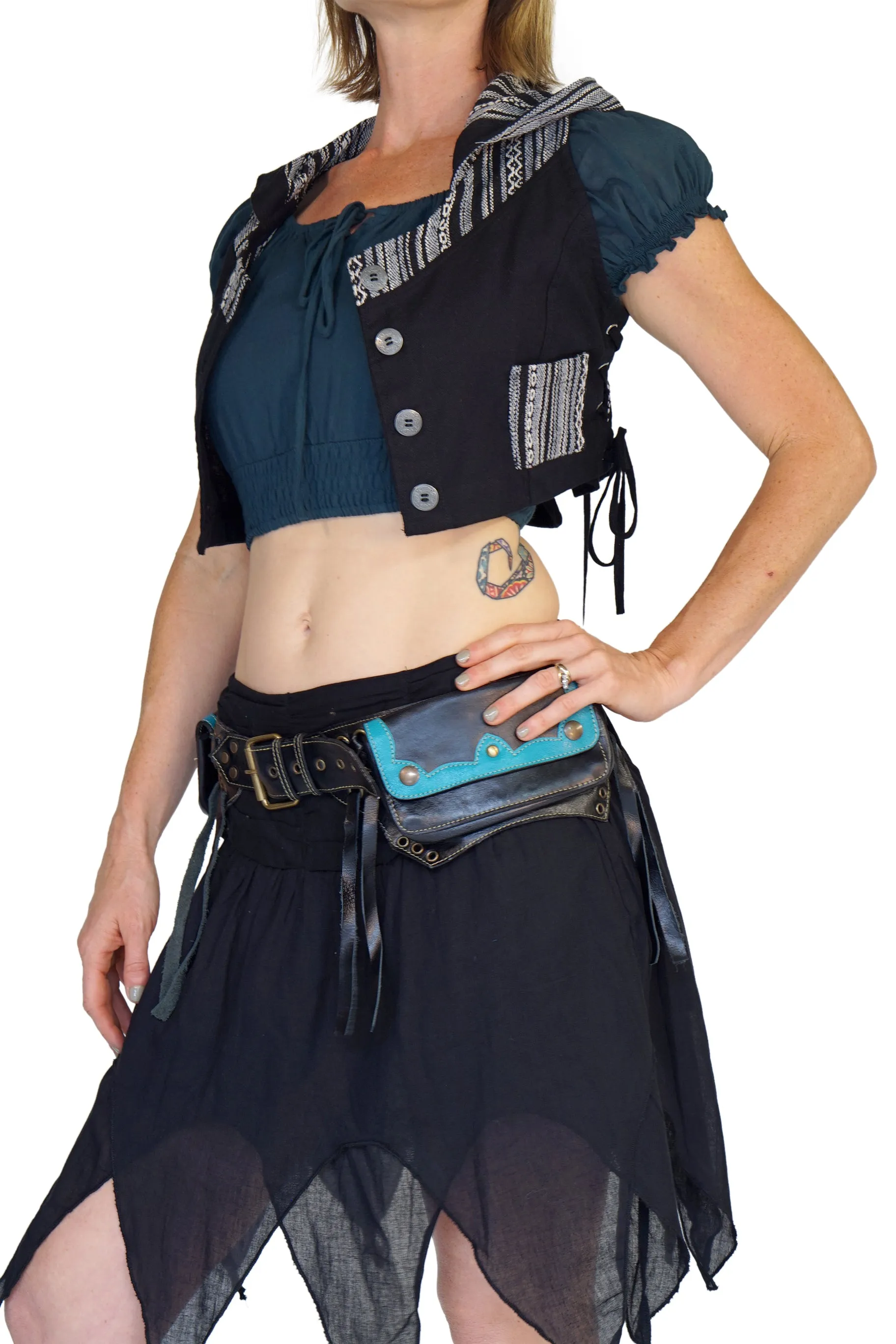 'Peasant Crop Top' - Emerald Green