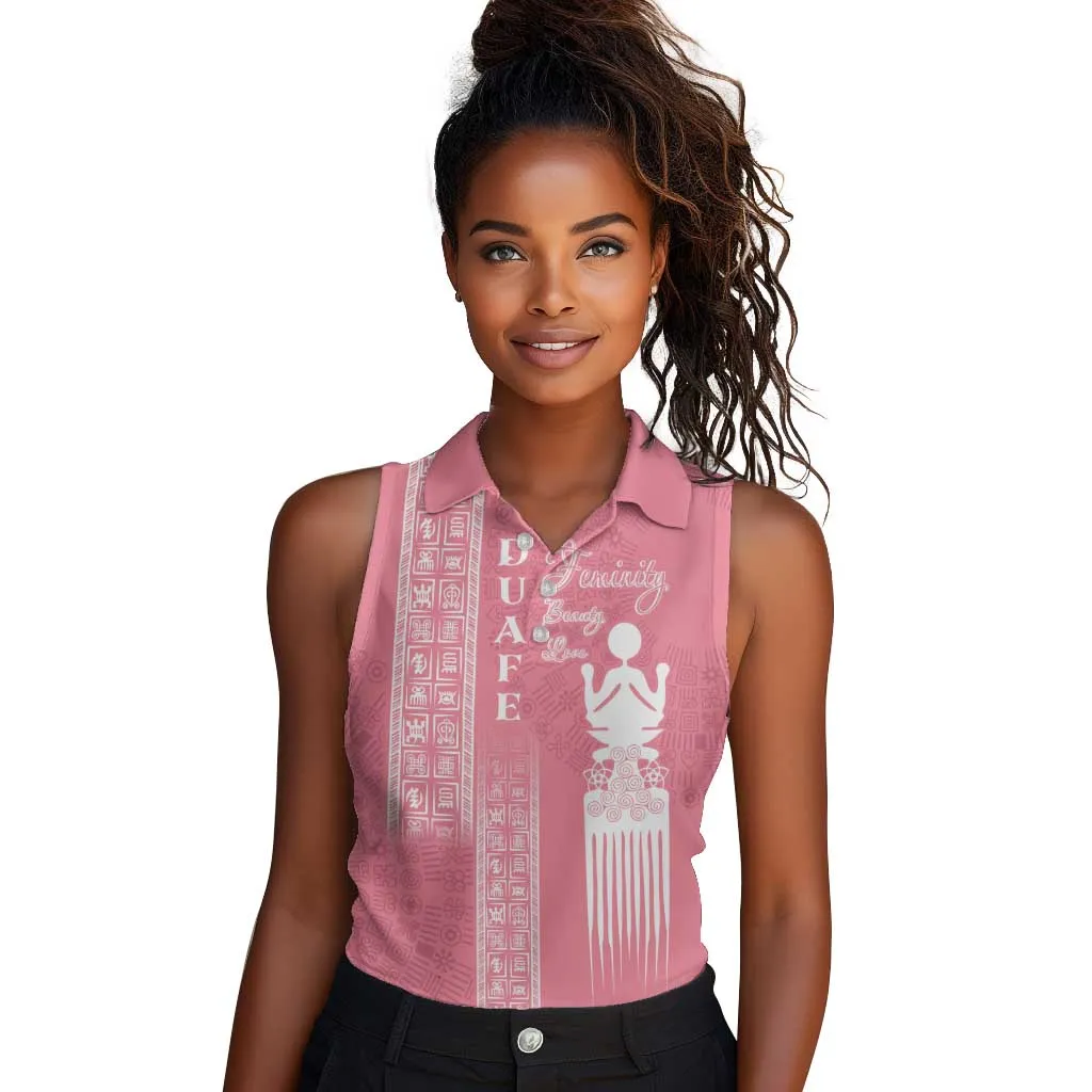 Personalized Adinkra Afro-Akan Culture Women Sleeveless Polo Shirt Duafe - Women's Day LT7