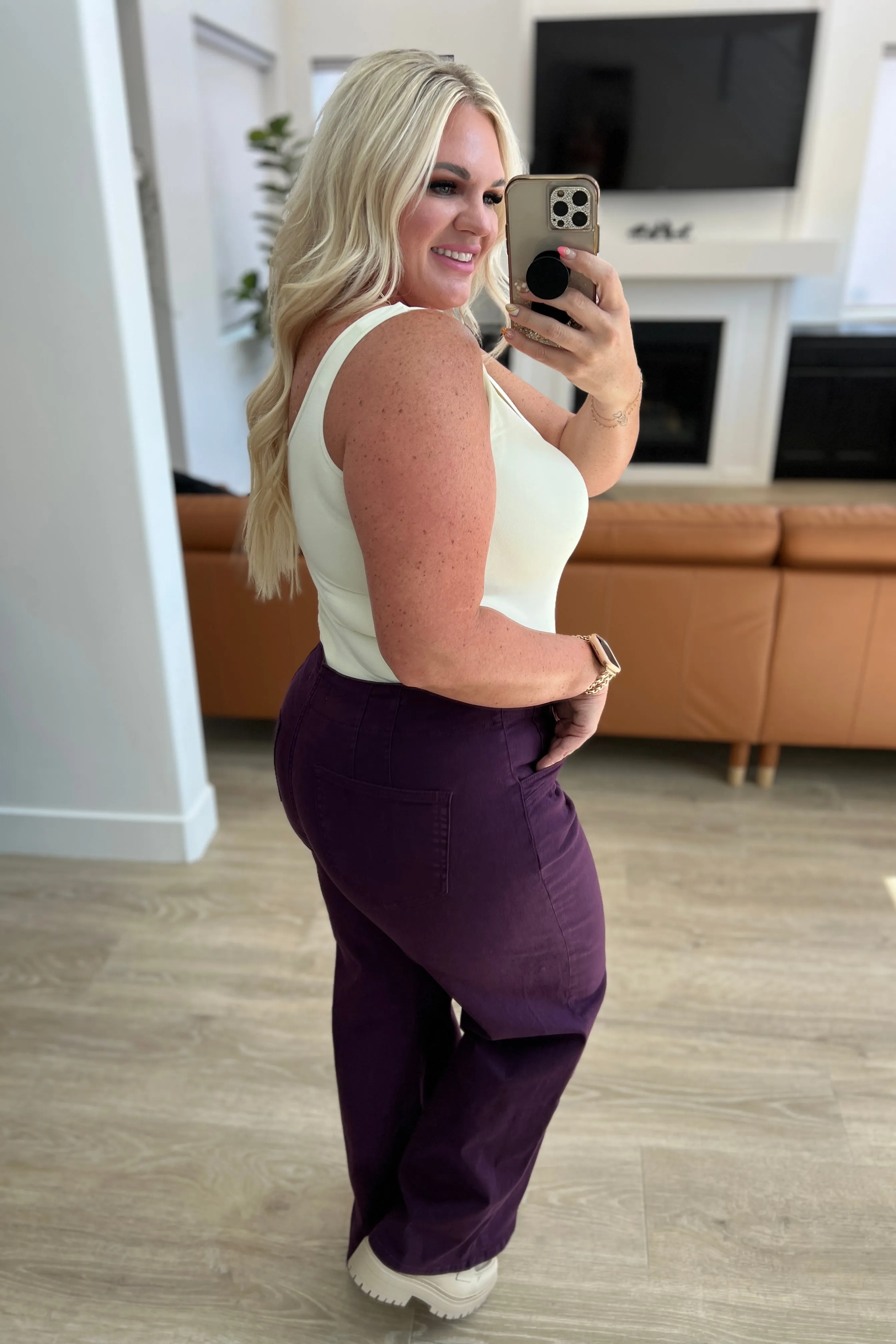 Petunia High-Rise Wide Leg Jeans in Plum by Micah Denim
