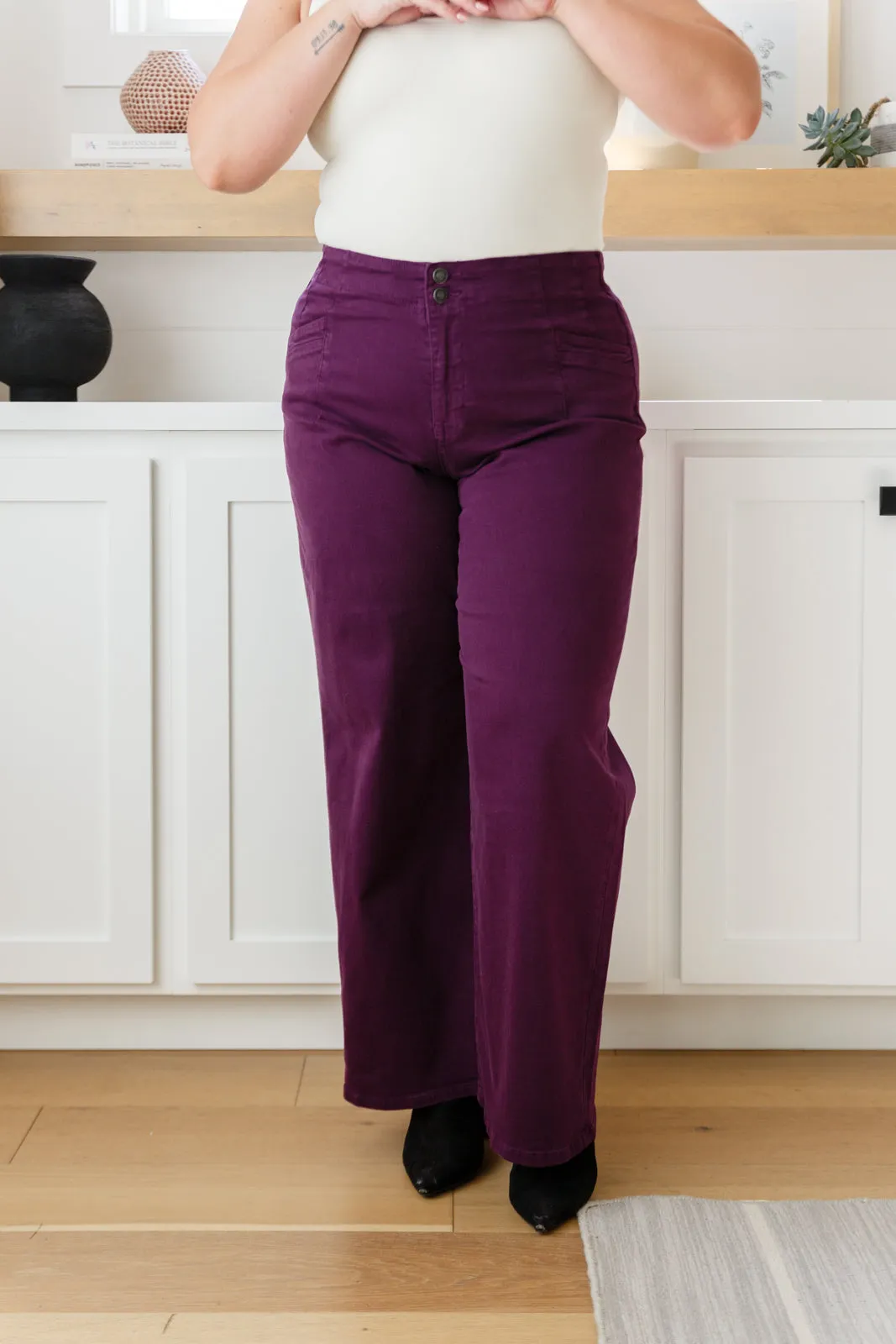 Petunia High-Rise Wide Leg Jeans in Plum by Micah Denim