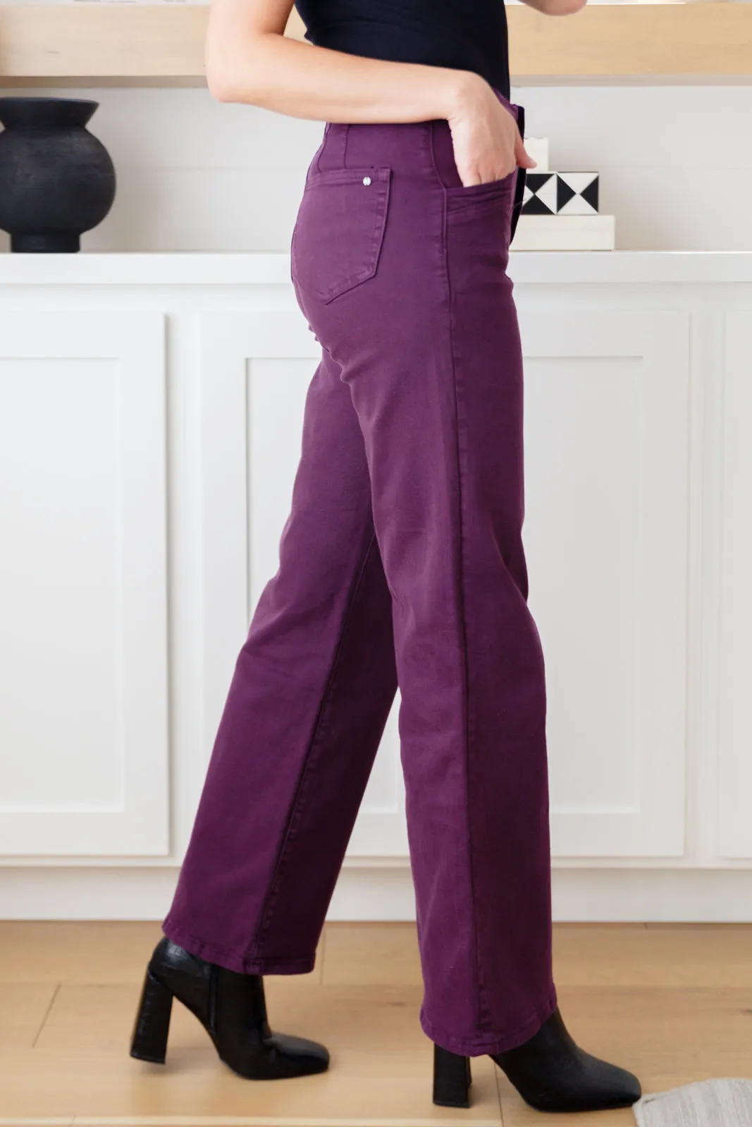 Petunia High-Rise Wide Leg Jeans in Plum by Micah Denim