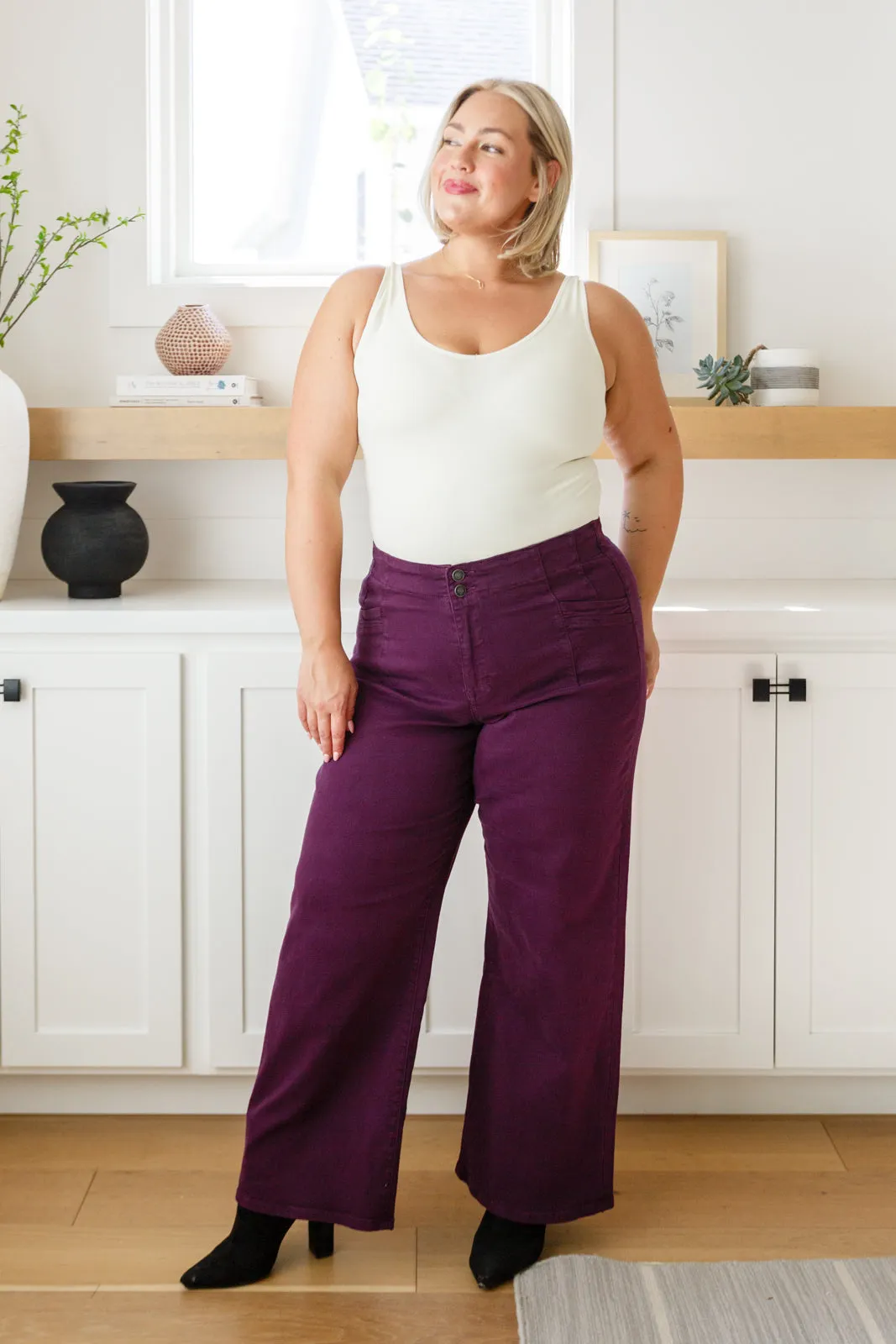 Petunia High-Rise Wide Leg Jeans in Plum by Micah Denim
