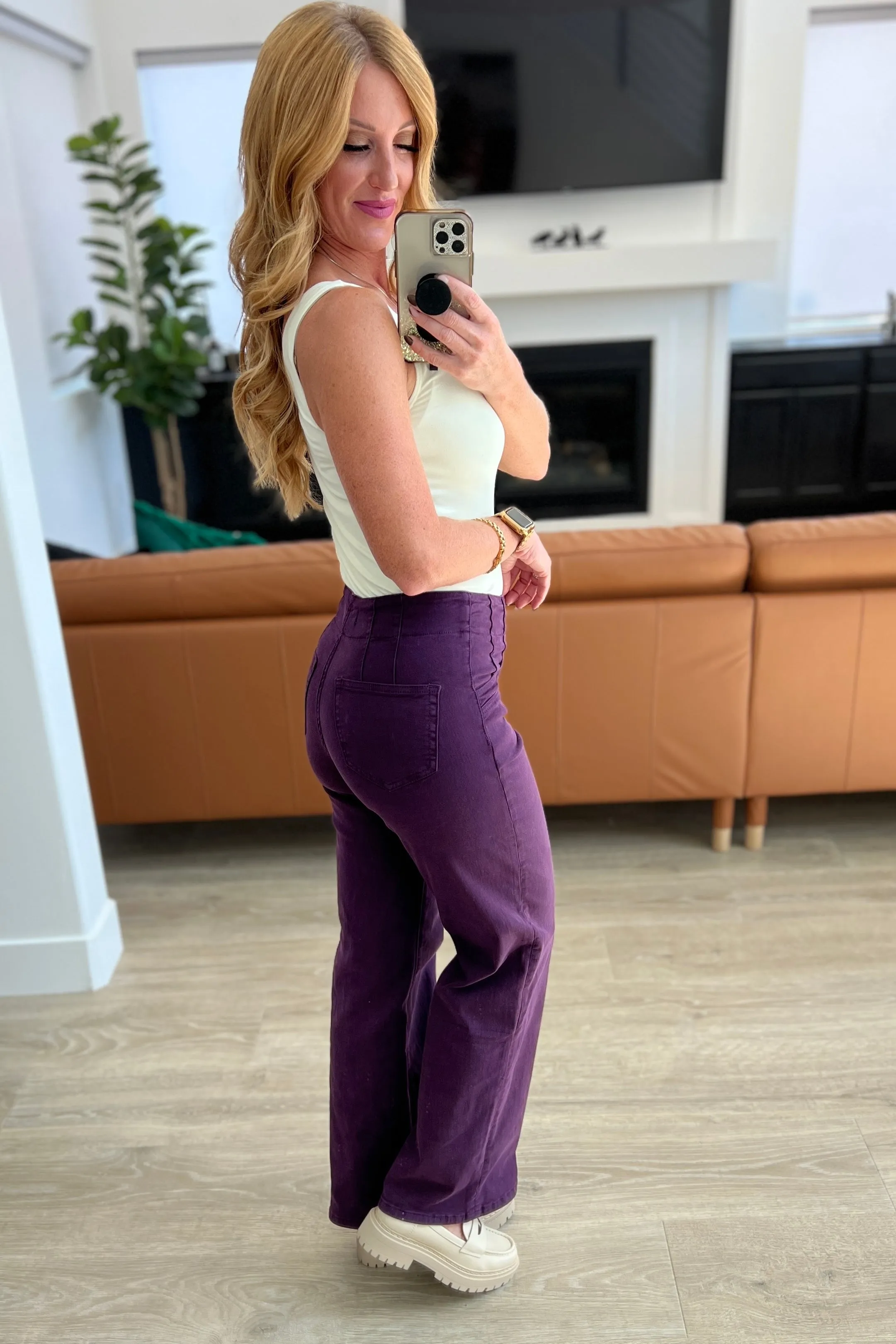 Petunia High-Rise Wide Leg Jeans in Plum by Micah Denim