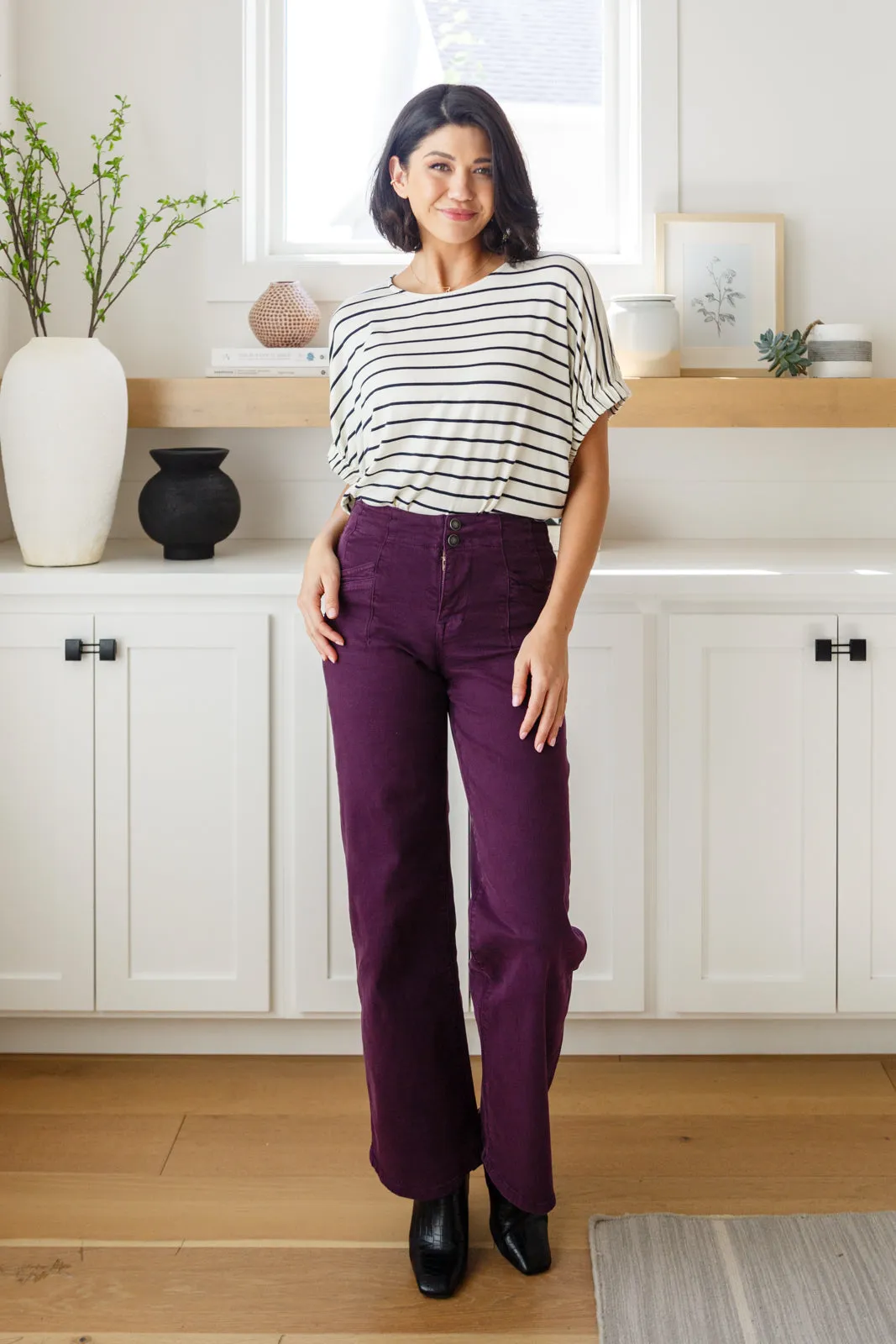 Petunia High-Rise Wide Leg Jeans in Plum by Micah Denim