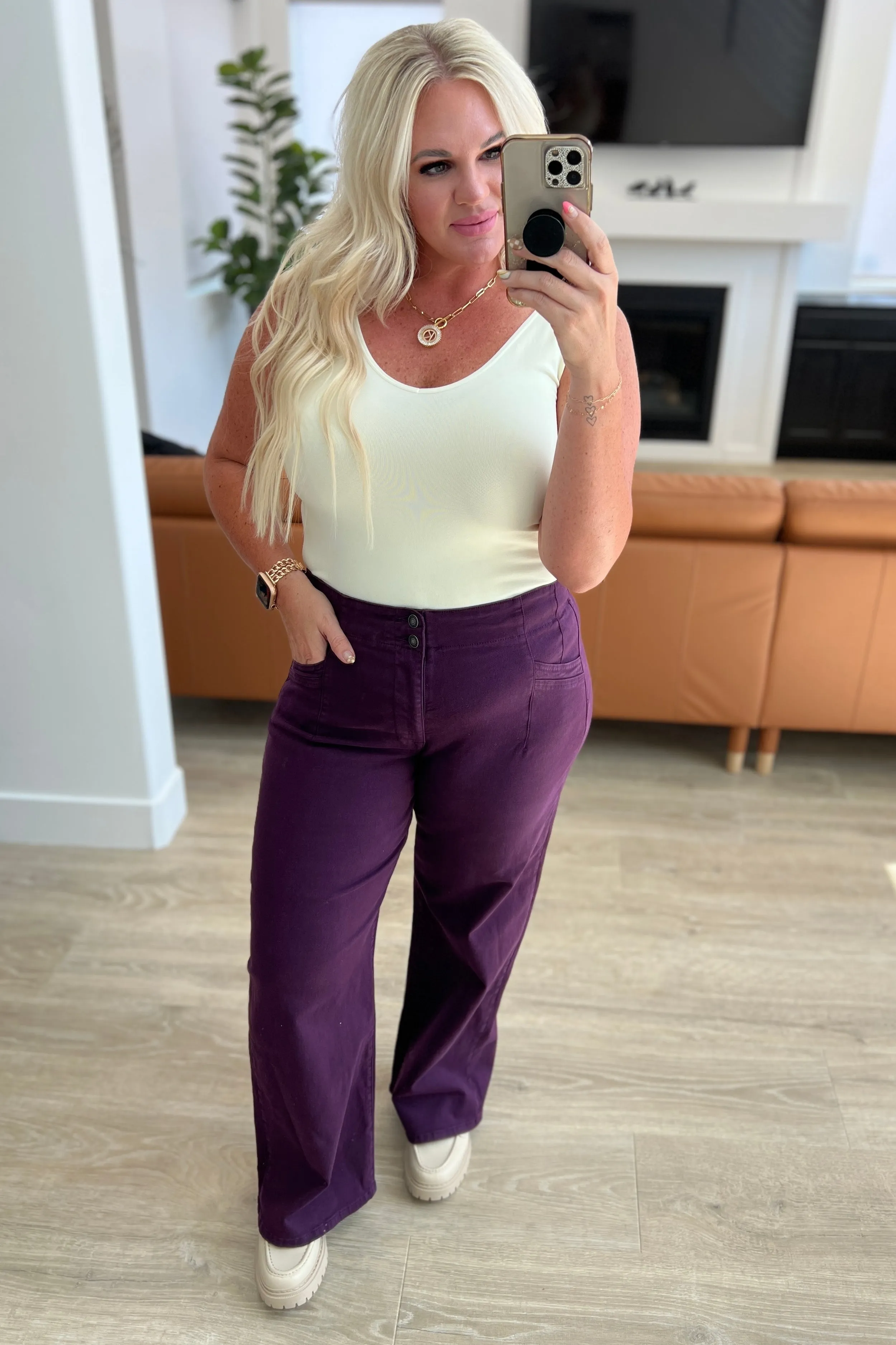 Petunia High-Rise Wide Leg Jeans in Plum by Micah Denim
