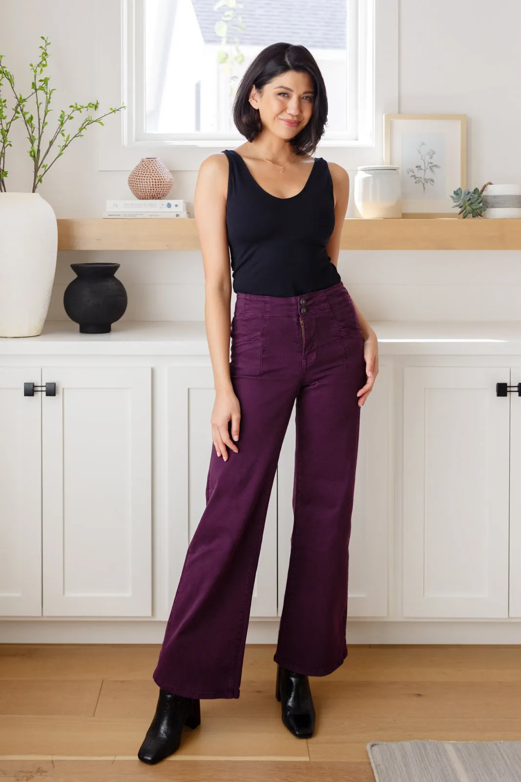 Petunia High-Rise Wide Leg Jeans in Plum by Micah Denim