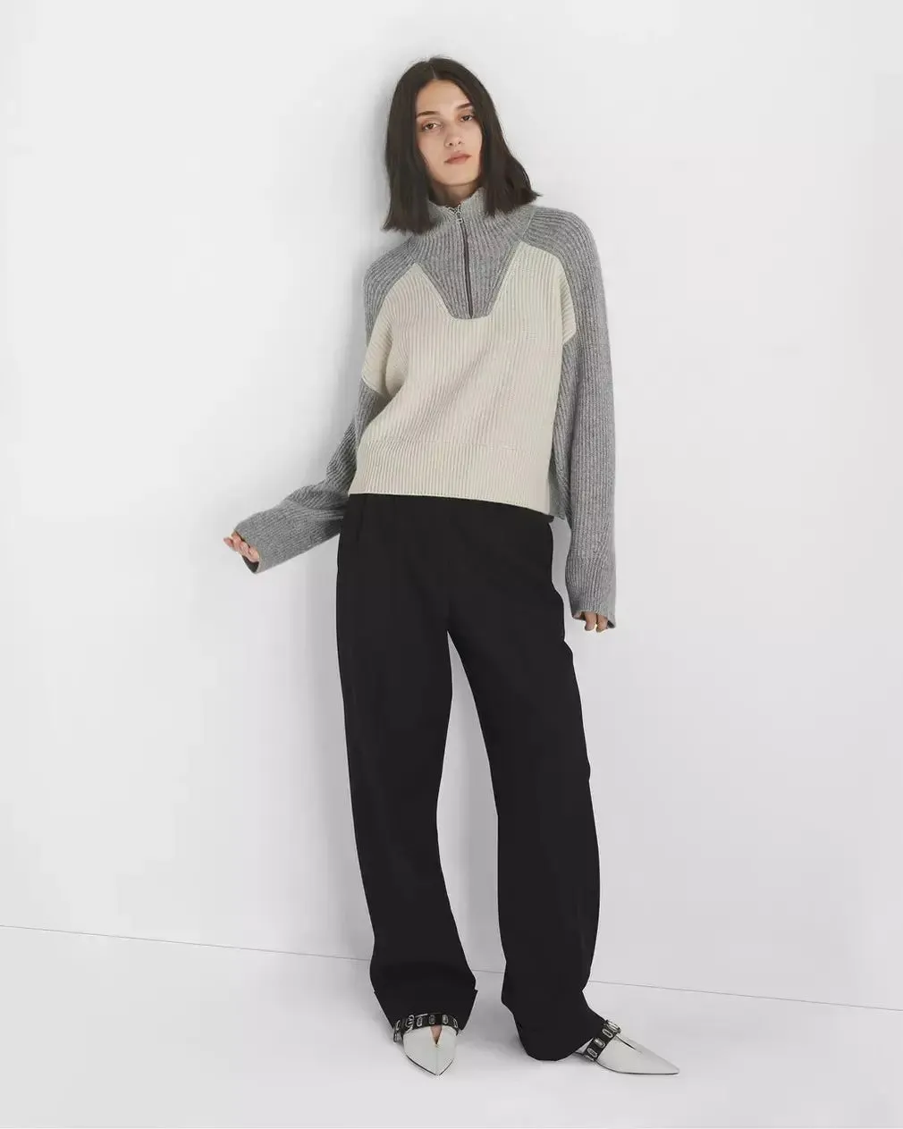 Pierce Cashmere Zip in Grey Multi