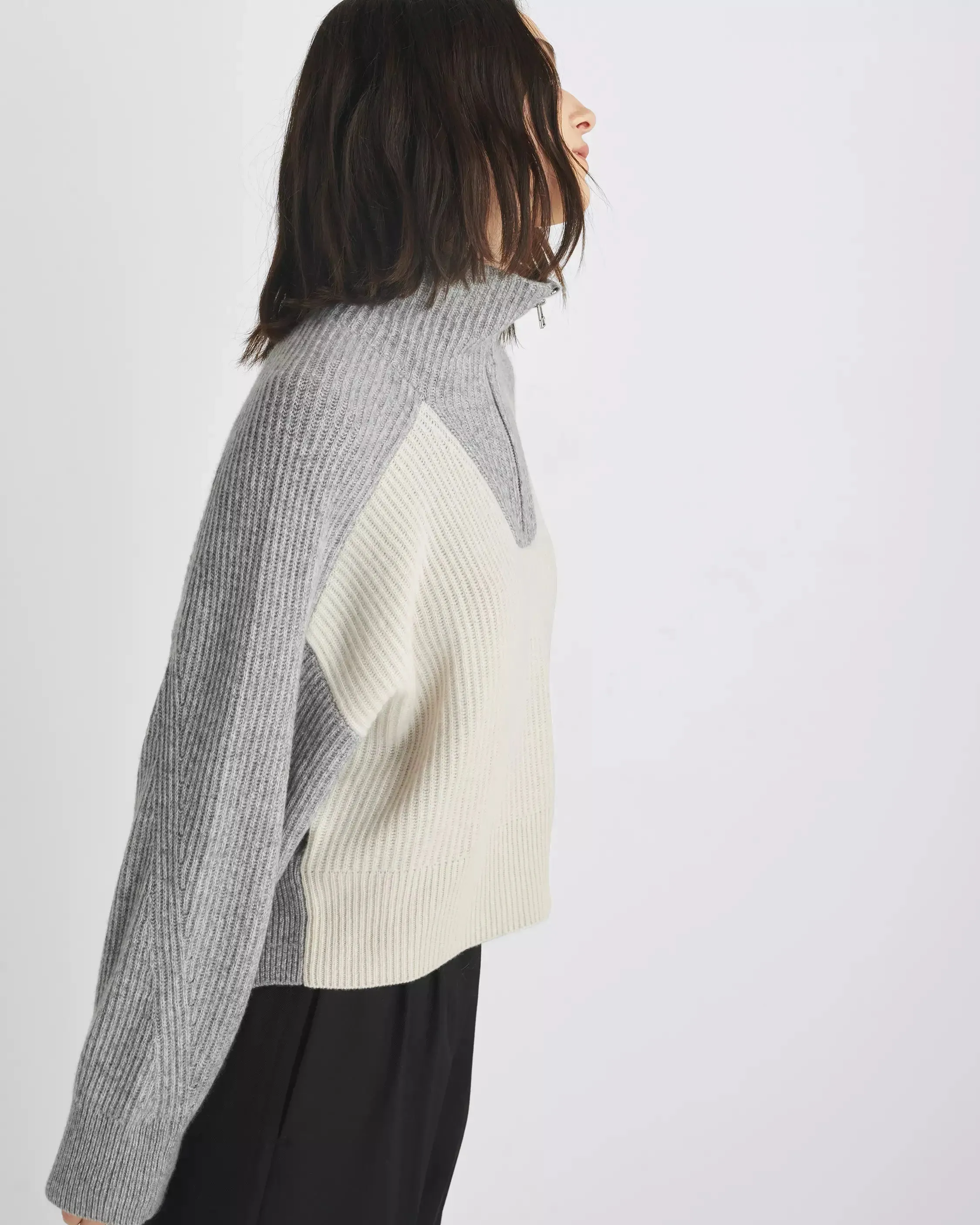 Pierce Cashmere Zip in Grey Multi